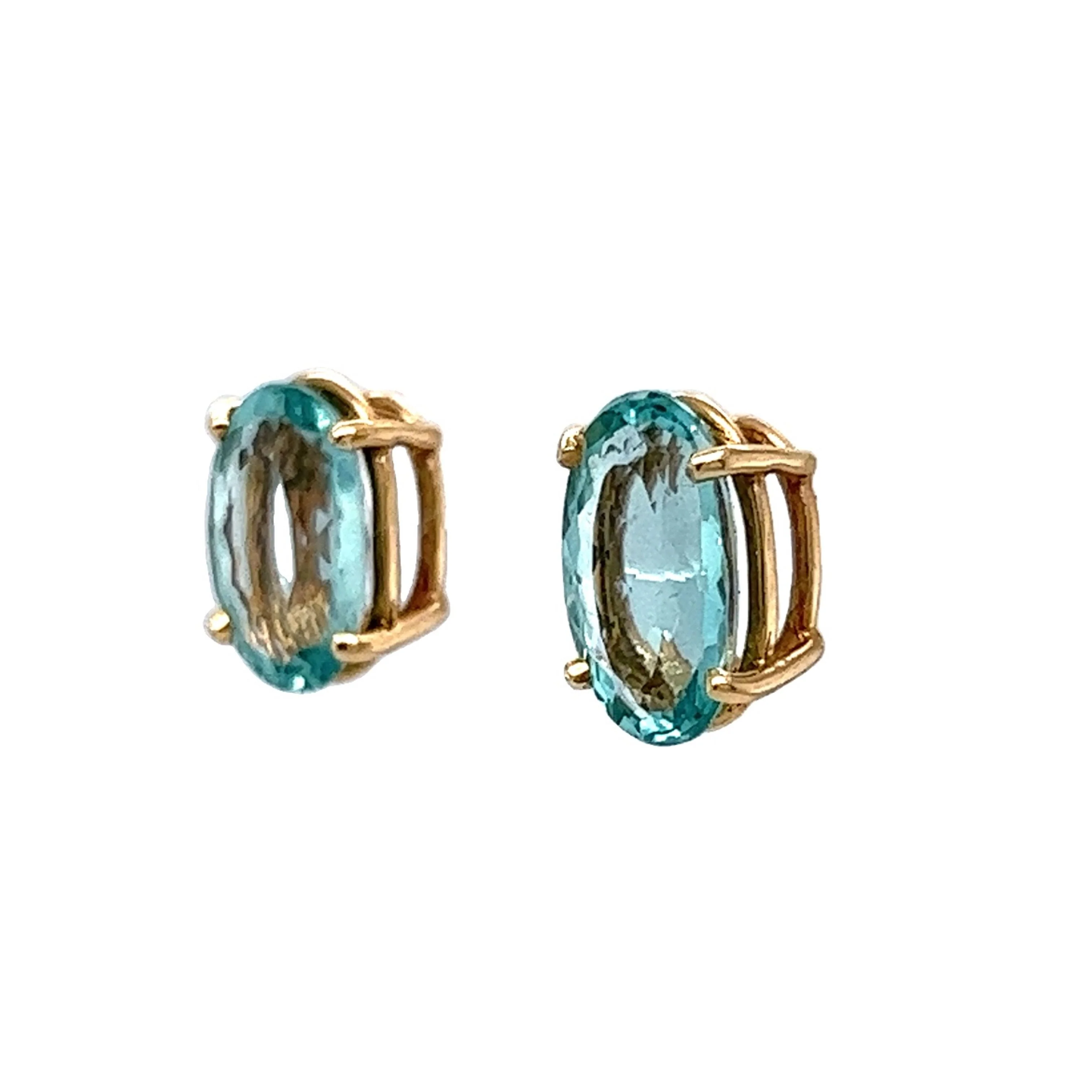 Brazilian Blue Tourmaline Earrings in 14k Yellow Gold - Image 2