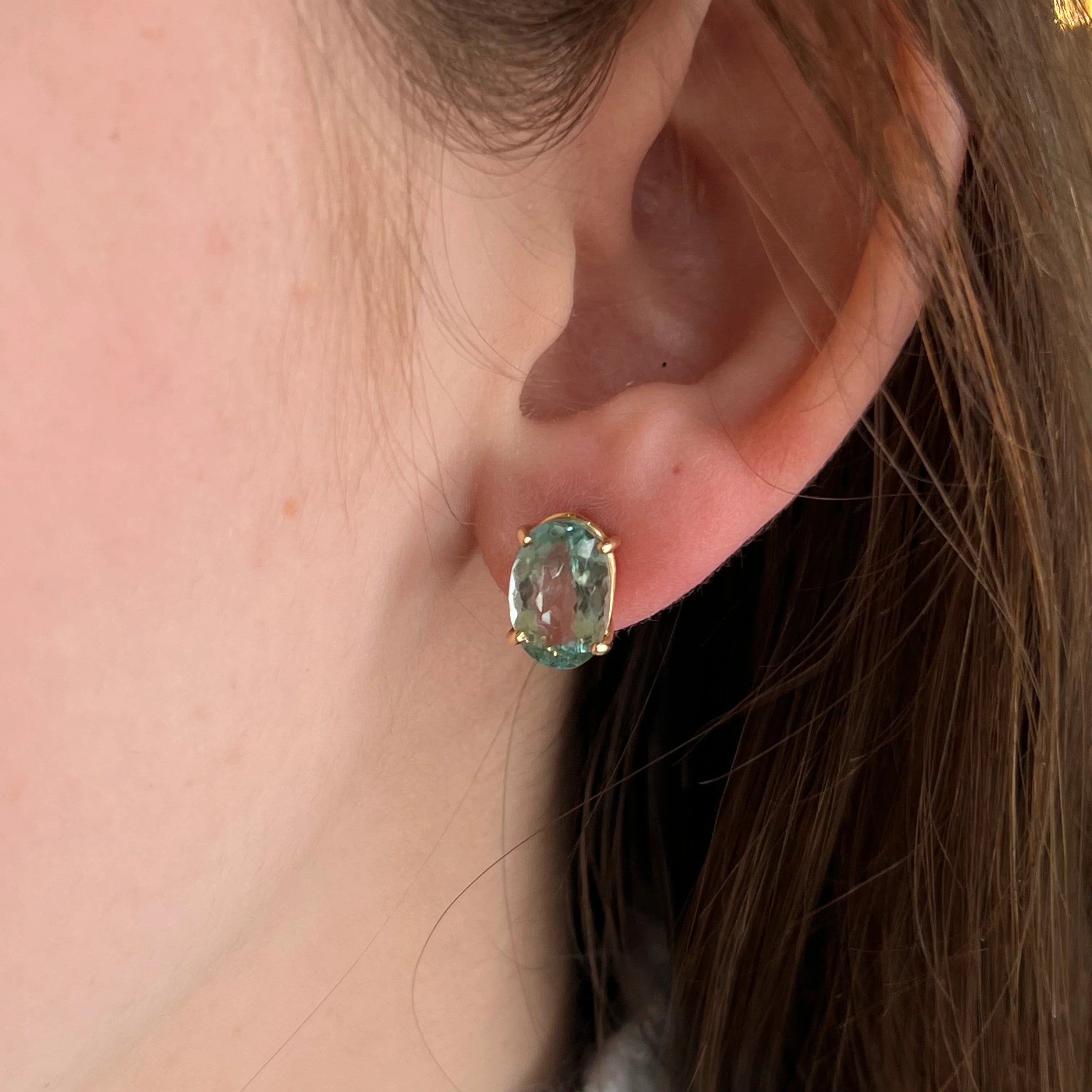 Brazilian Blue Tourmaline Earrings in 14k Yellow Gold - Image 4