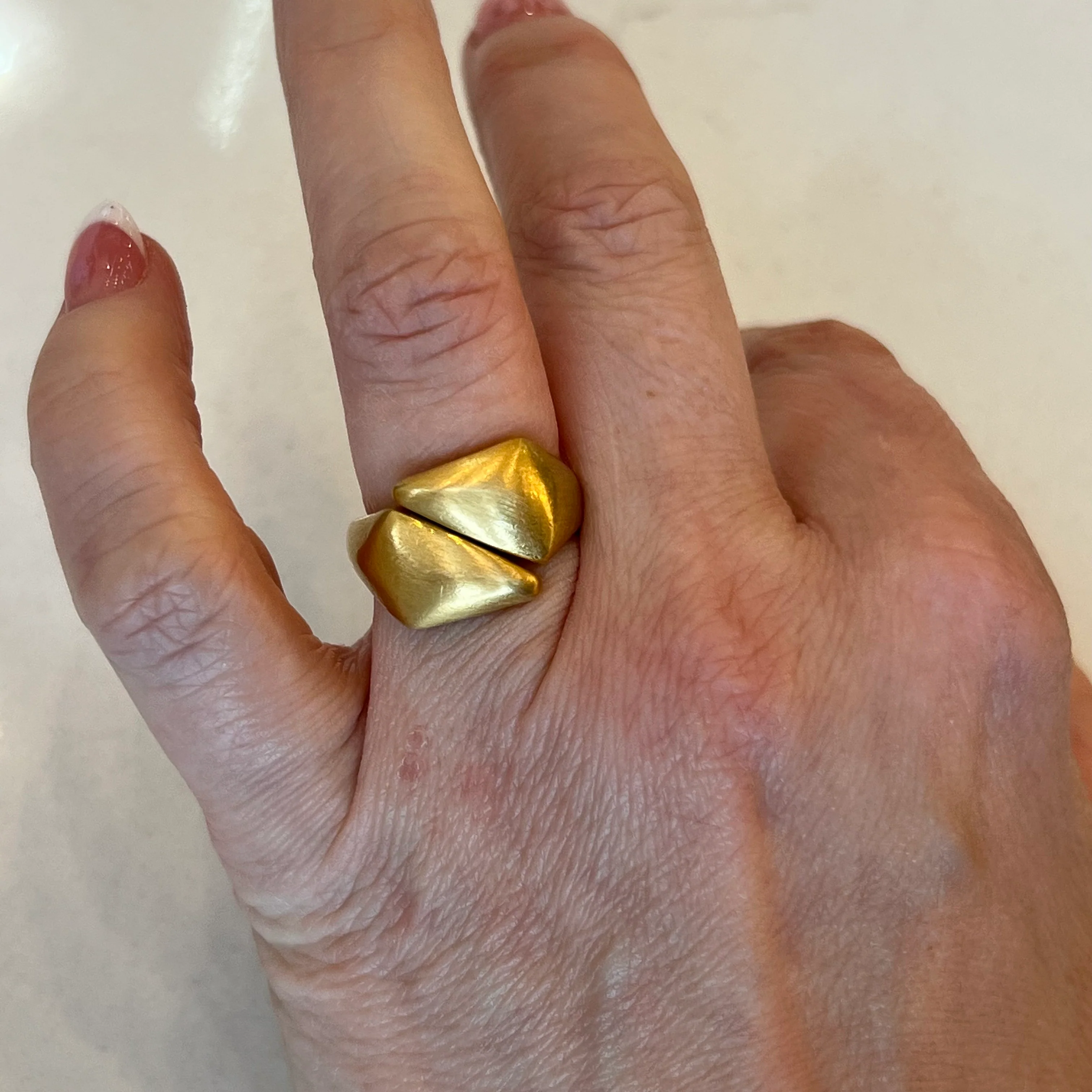 Brushed Finish Bypass Ring in 22k Yellow Gold - Image 6