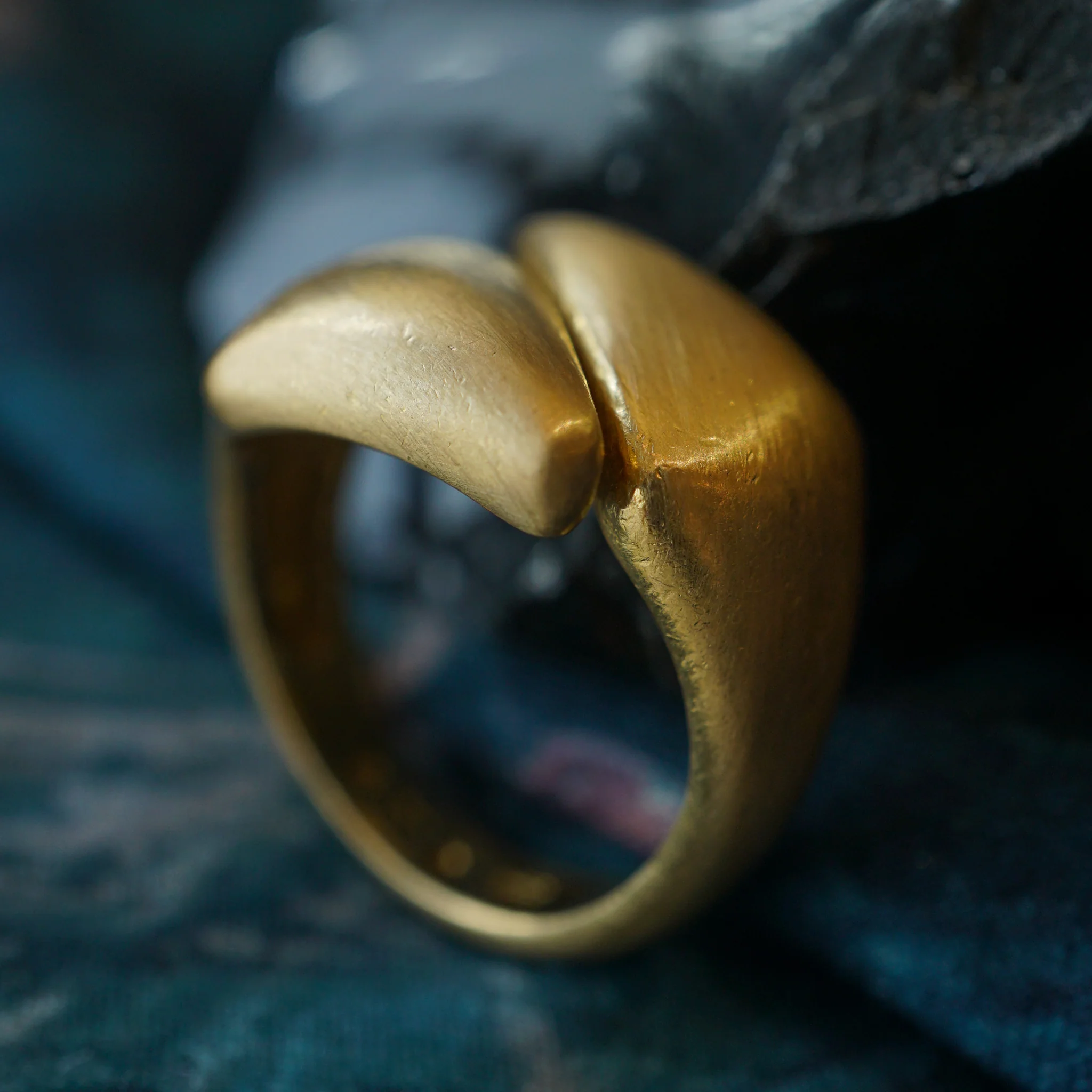 Brushed Finish Bypass Ring in 22k Yellow Gold - Image 7