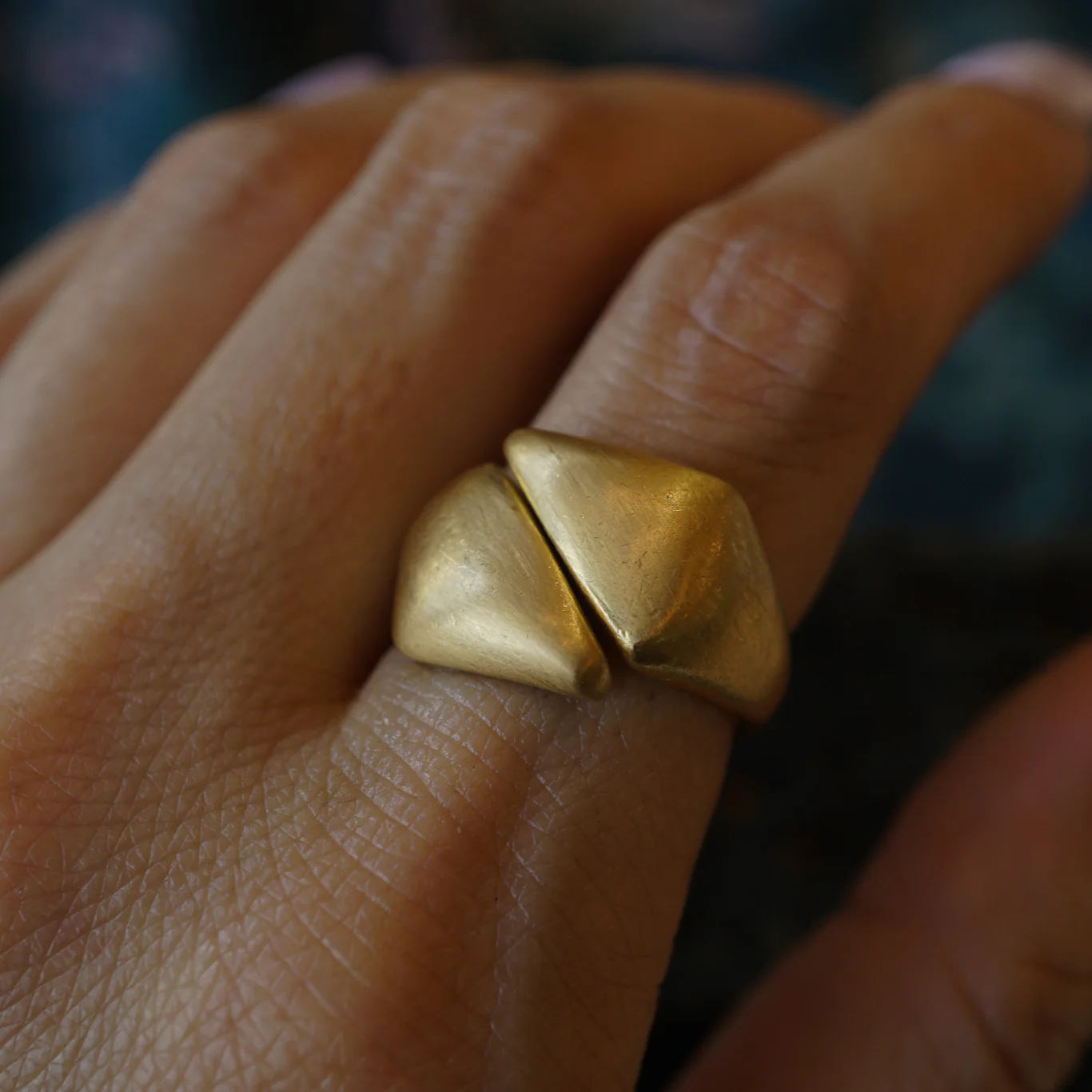 Brushed Finish Bypass Ring in 22k Yellow Gold - Image 8