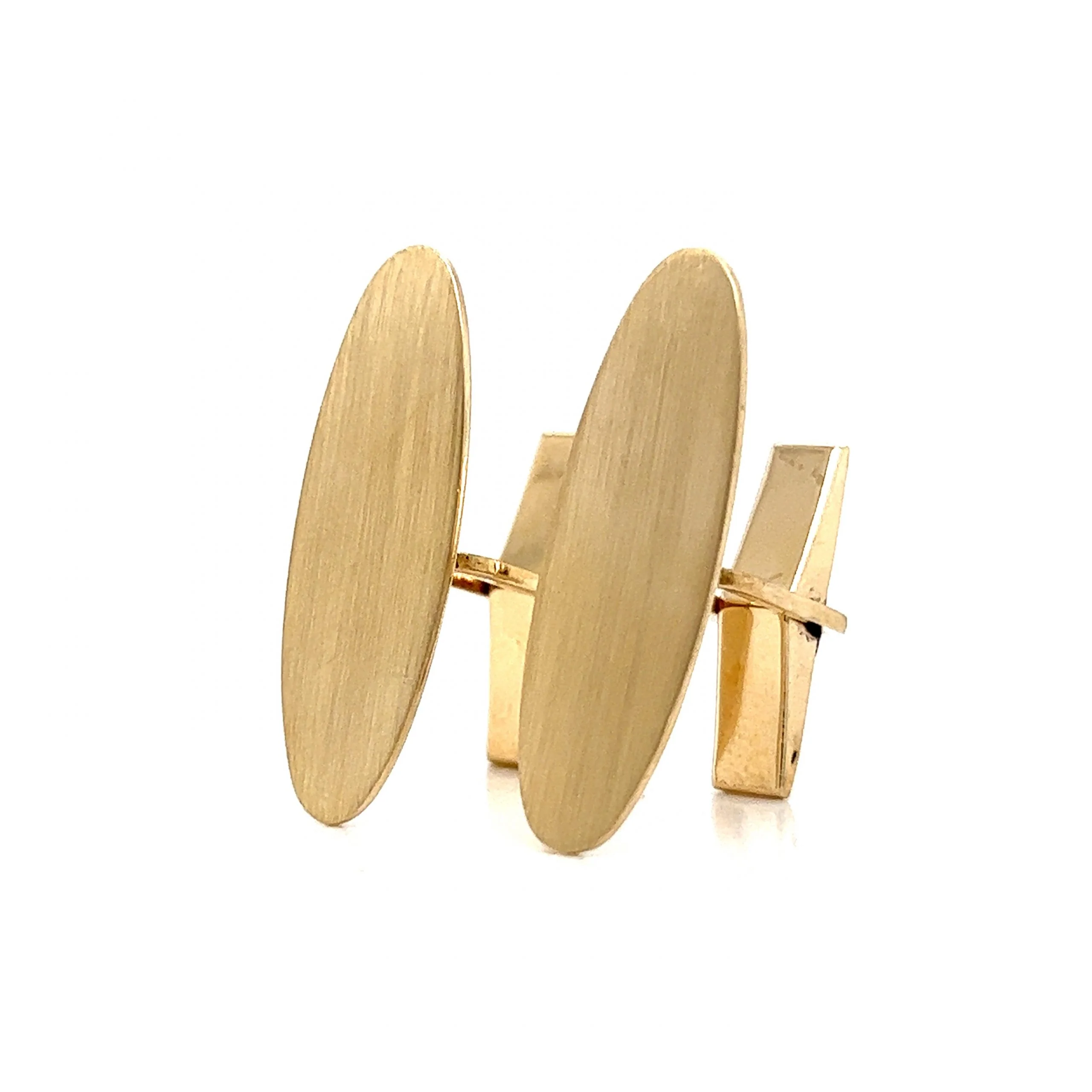 Brushed Finish Oval Cufflinks in 14k Yellow Gold - Image 2