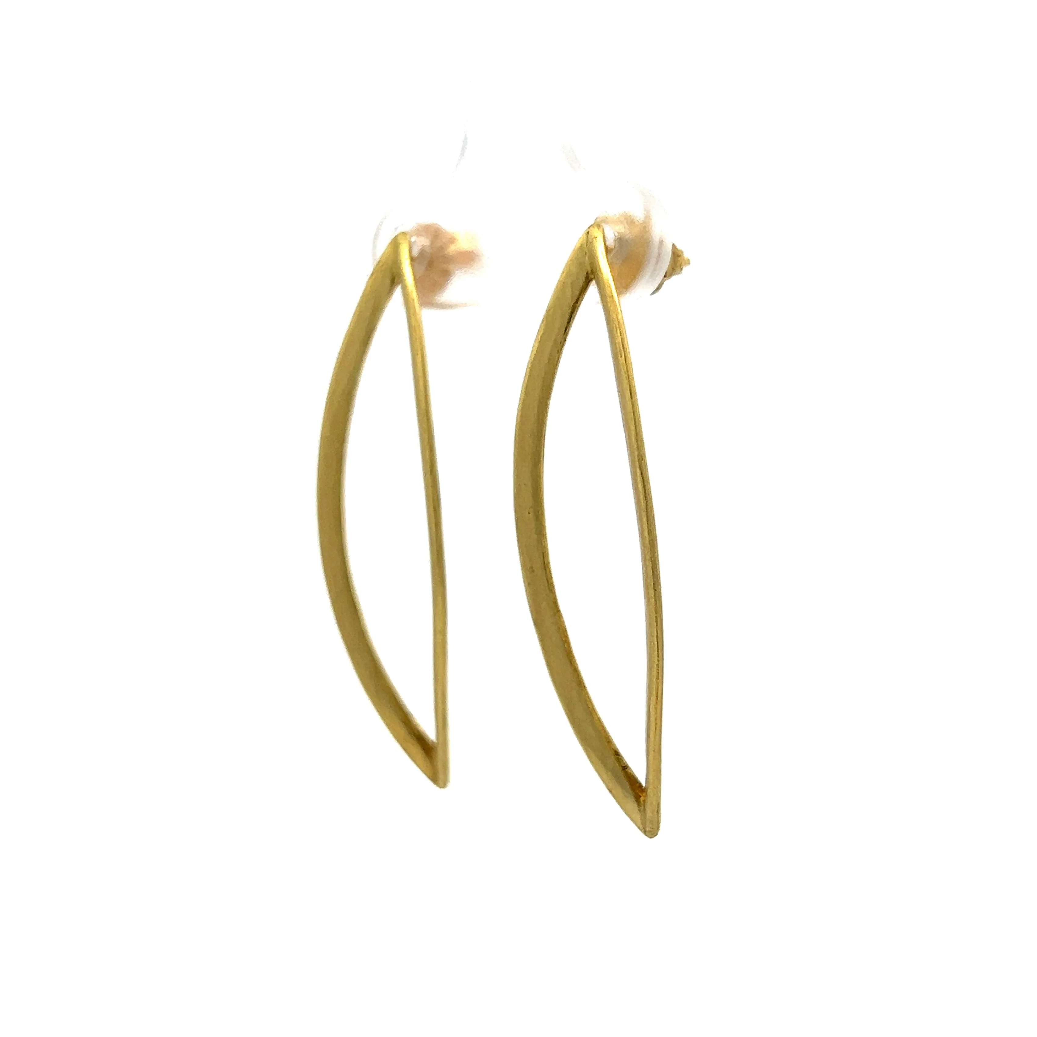 Brushed Gold Marquis Hoop Earrings in 18k Yellow Gold - Image 2