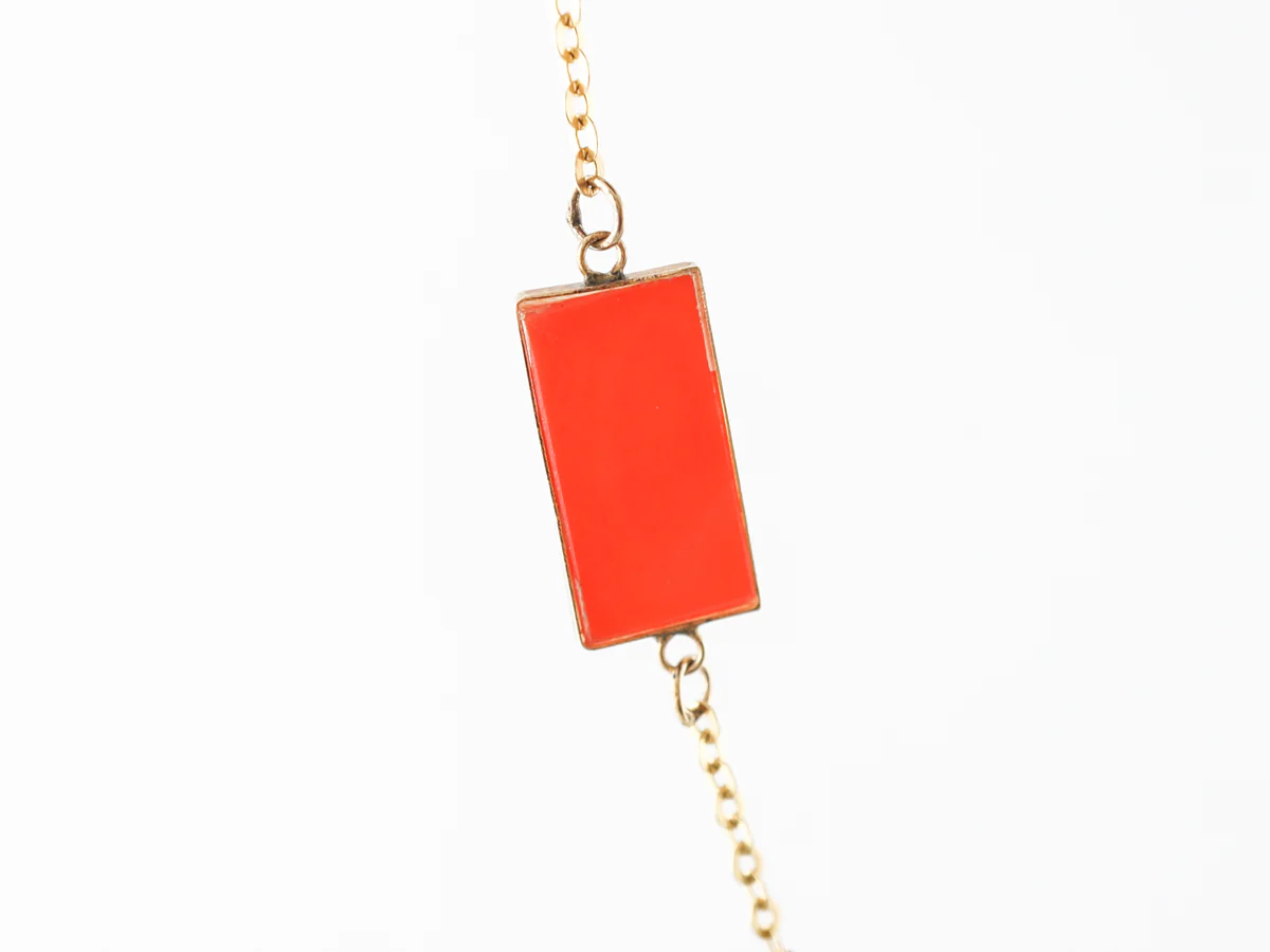Cabochon Cut Coral Necklace in 14k Yellow Gold - Image 2