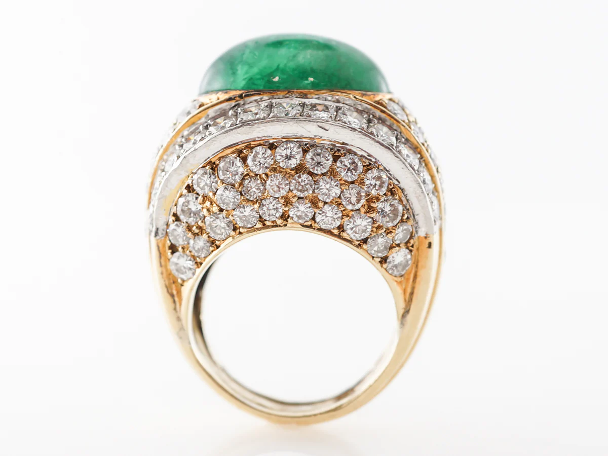 Cabochon Cut Emerald & Diamond Ring 18k - Image 4