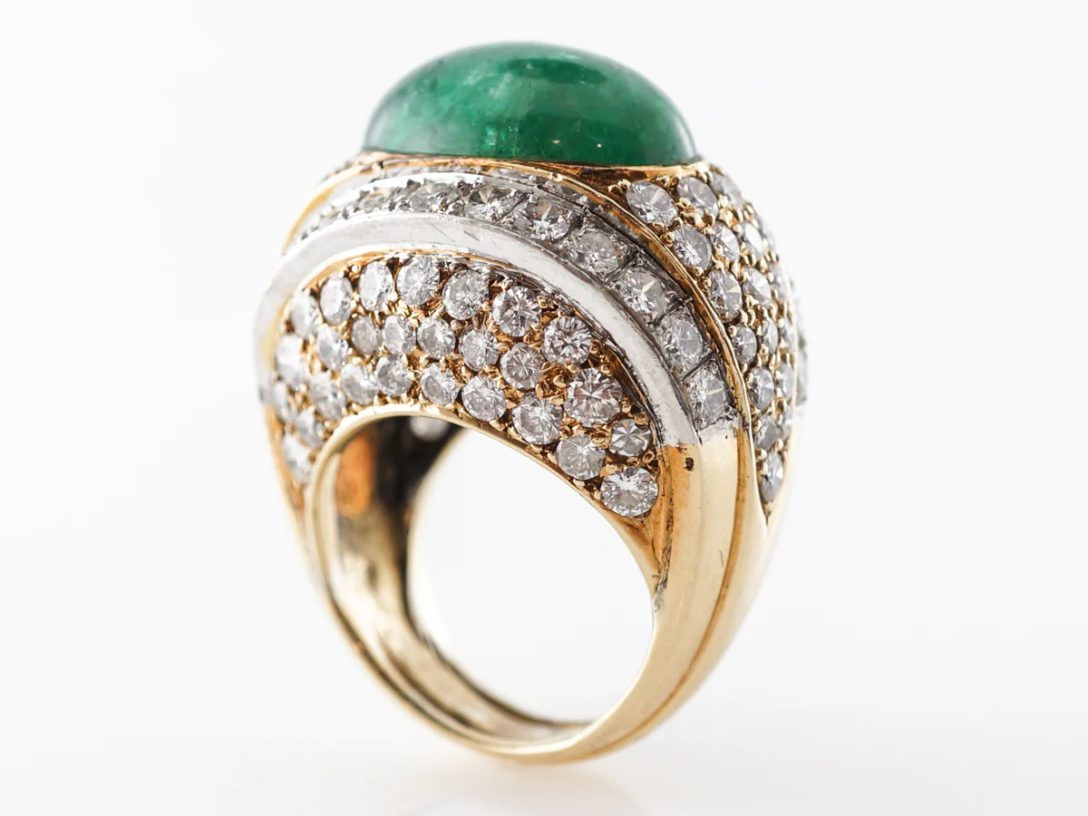 Cabochon Cut Emerald & Diamond Ring 18k - Image 5