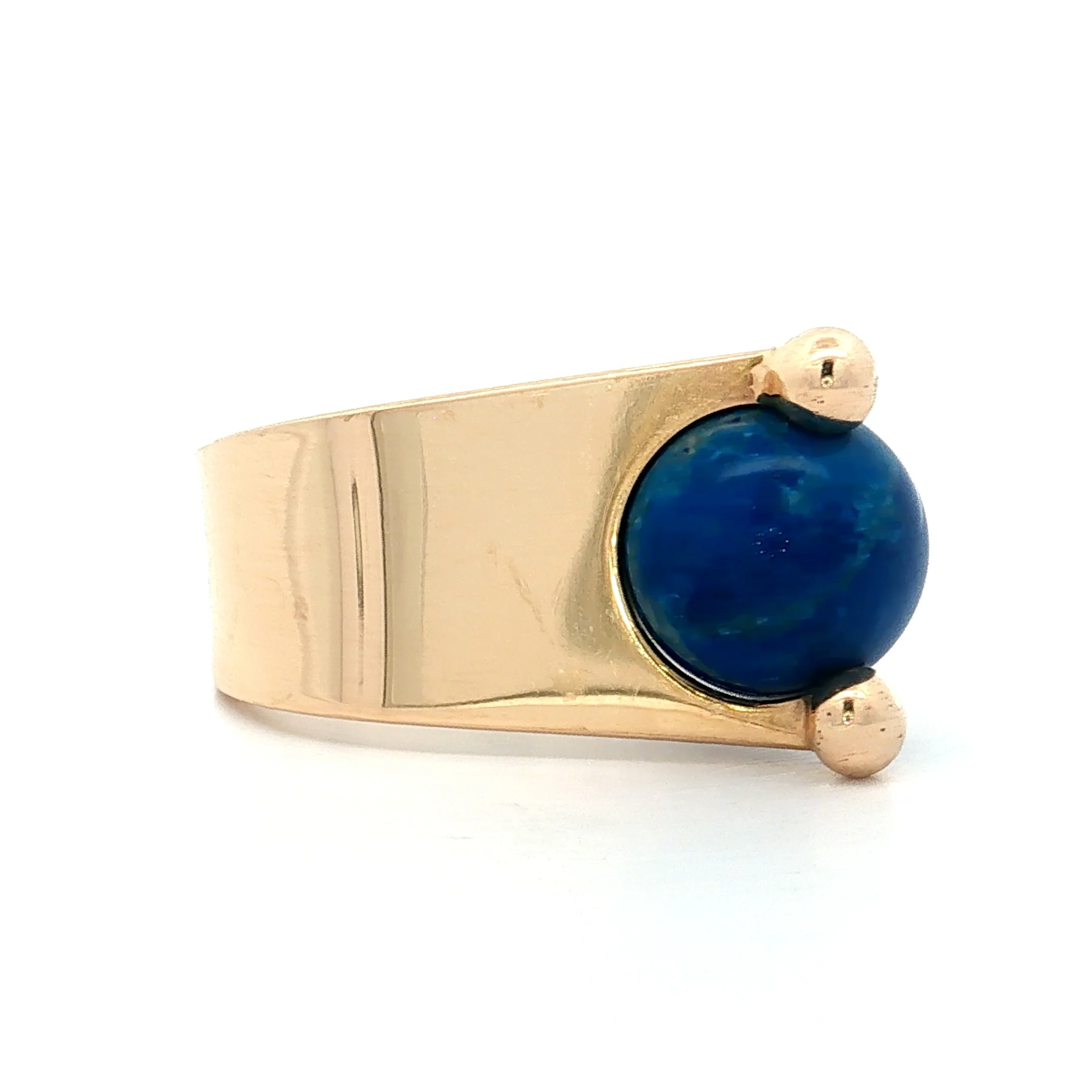 Cabochon Cut Lapis Lazuli Cocktail Ring 14k Yellow Gold - Image 3