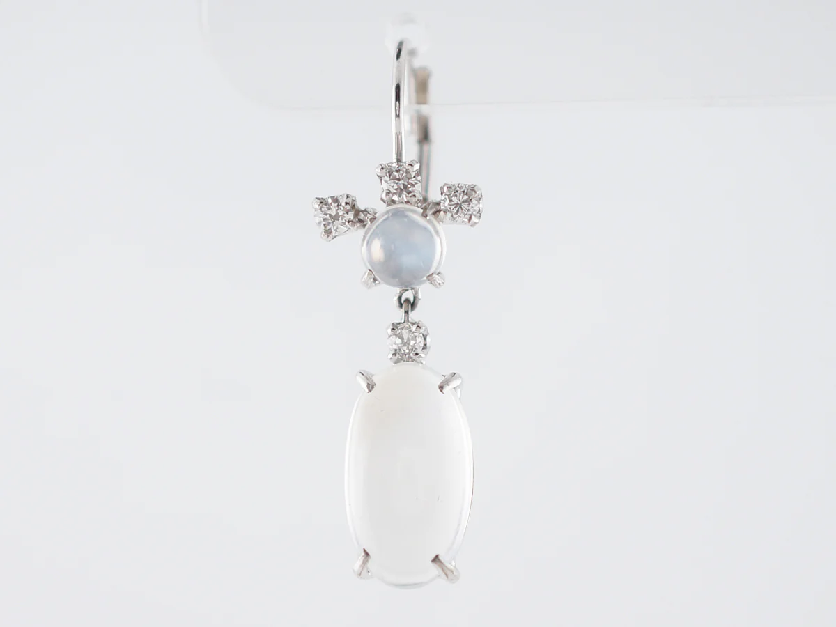 Cabochon Cut Moonstone Earrings in White Gold - Image 3