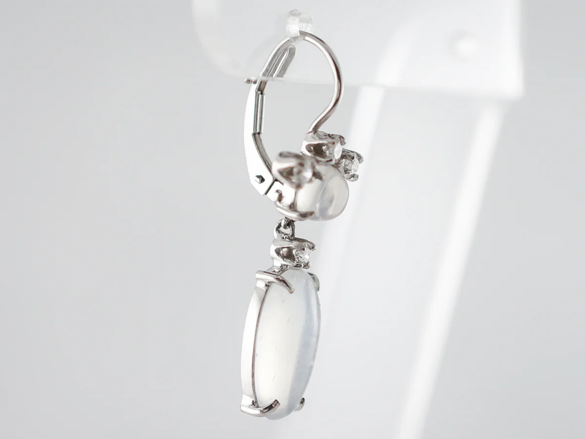 Cabochon Cut Moonstone Earrings in White Gold - Image 4