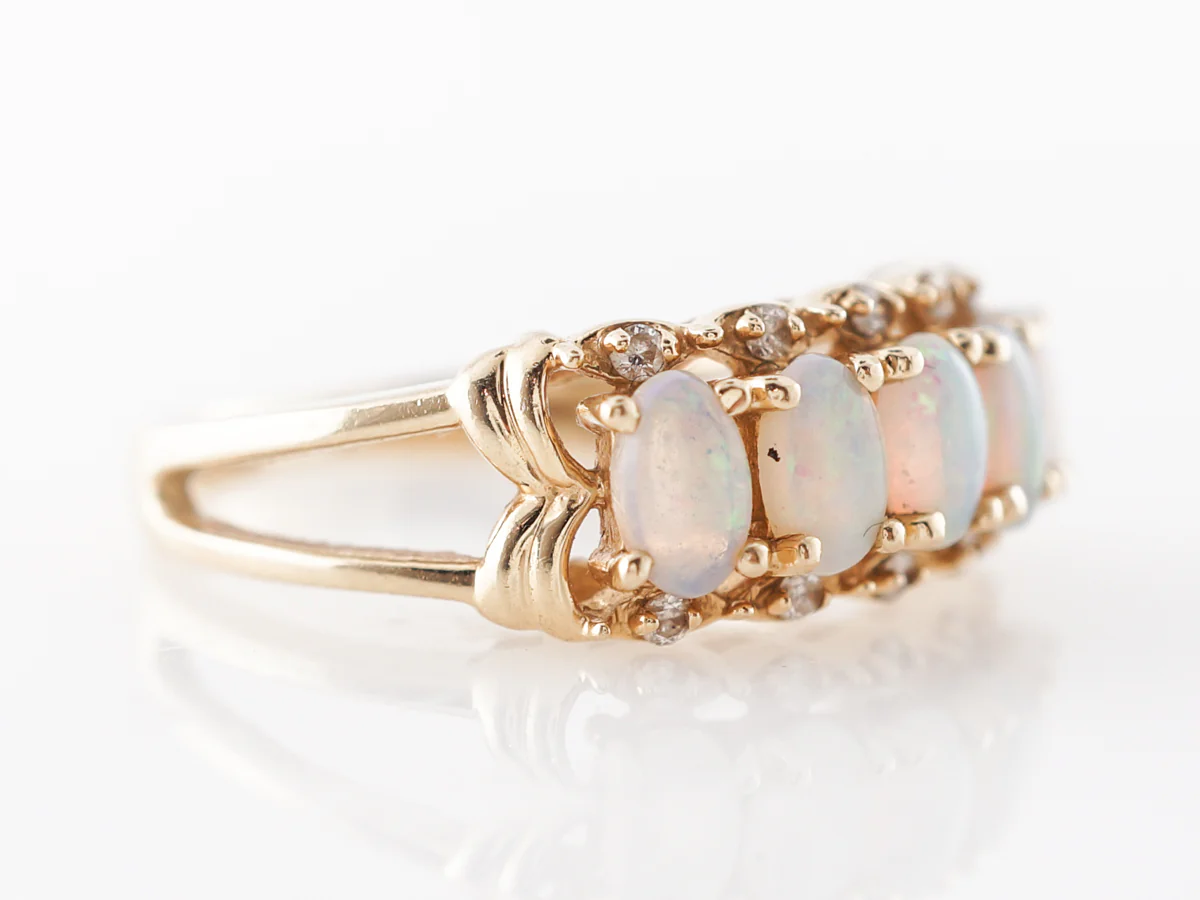 Cabochon Cut Opal & Diamond Ring in Yellow Gold - Image 3