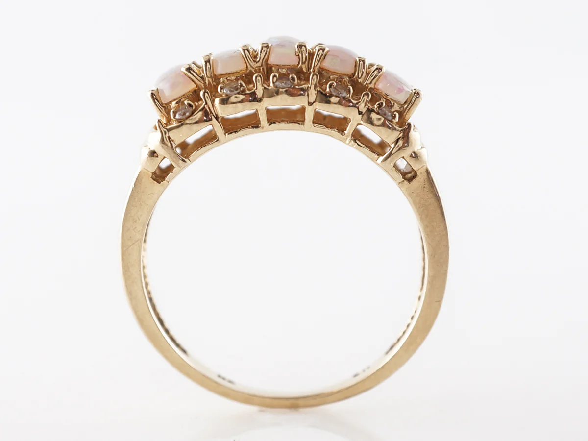 Cabochon Cut Opal & Diamond Ring in Yellow Gold - Image 4