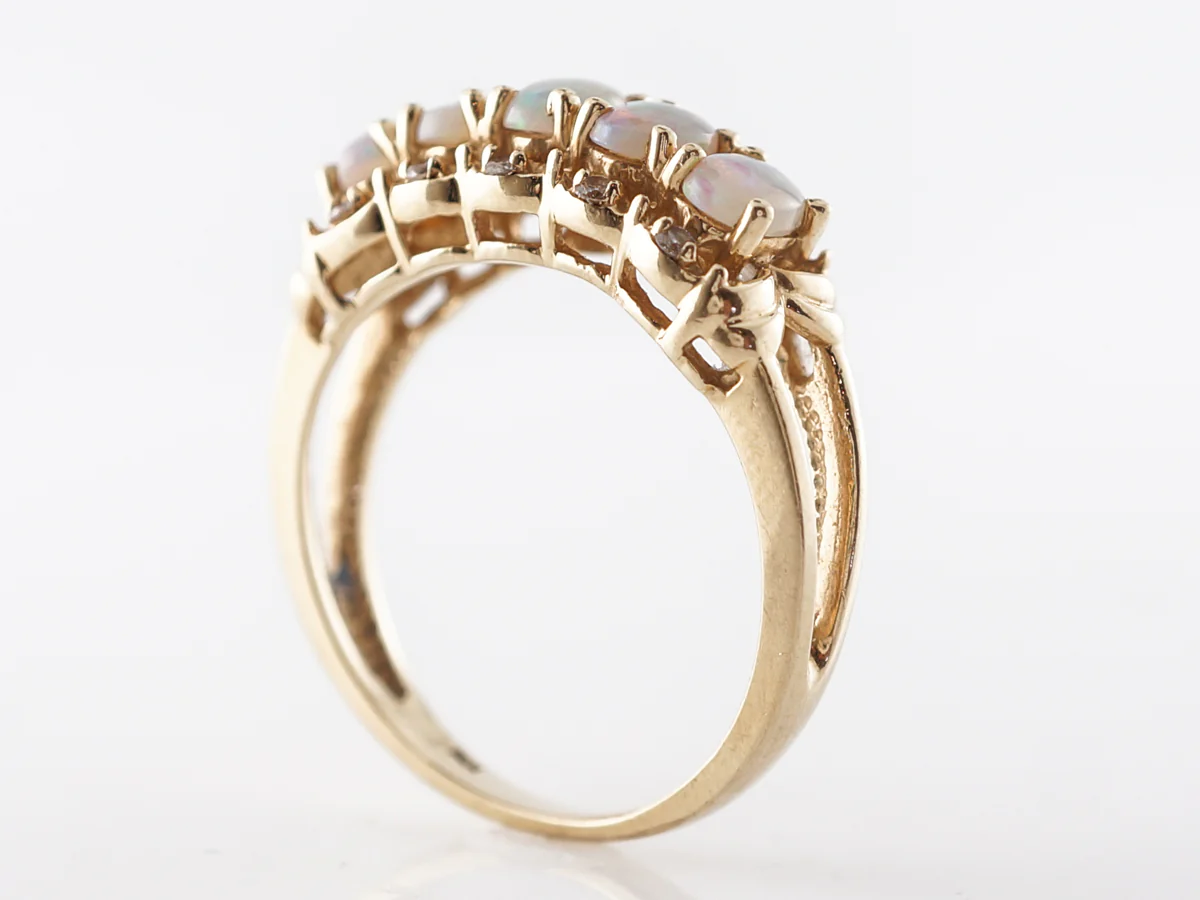 Cabochon Cut Opal & Diamond Ring in Yellow Gold - Image 5