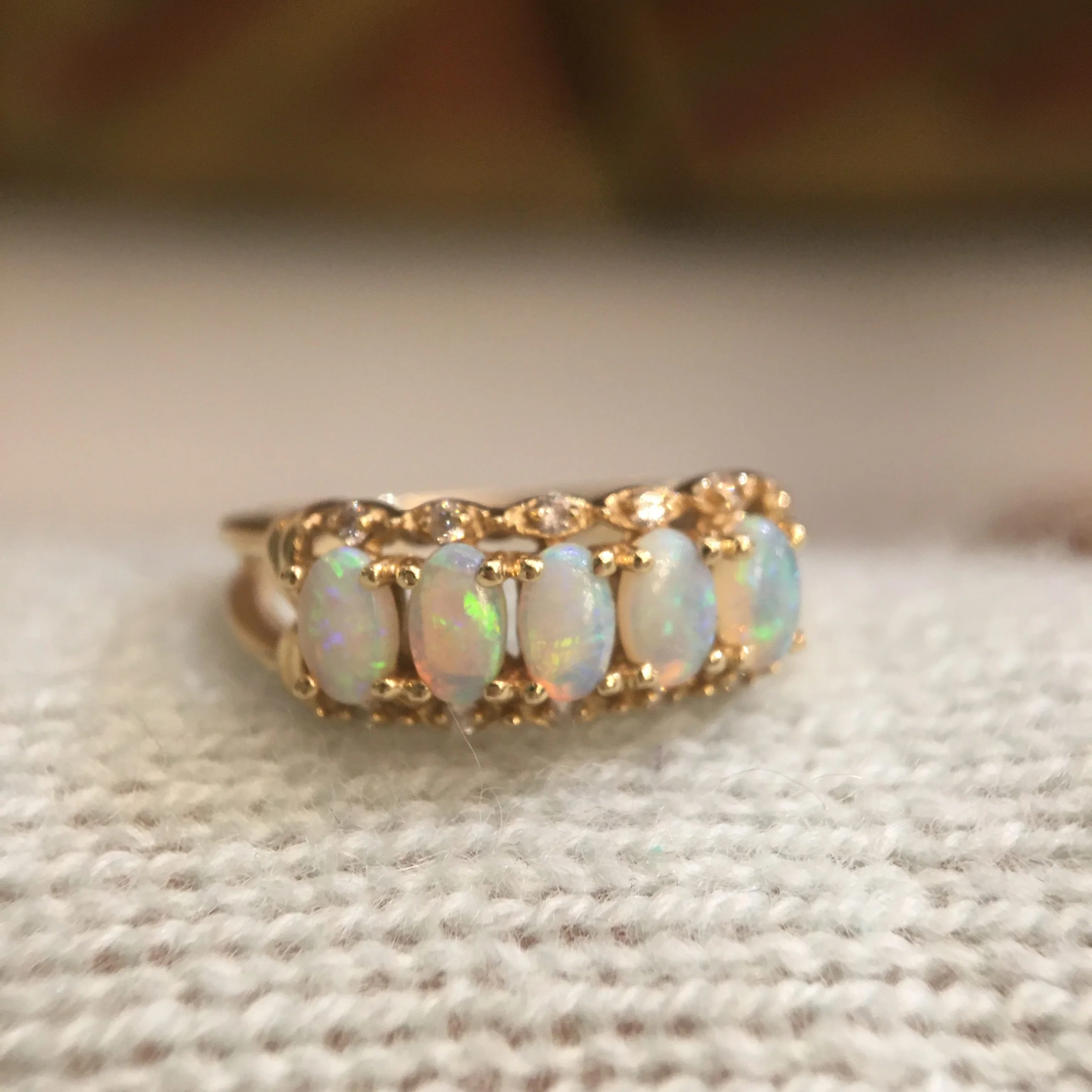 Cabochon Cut Opal & Diamond Ring in Yellow Gold - Image 6