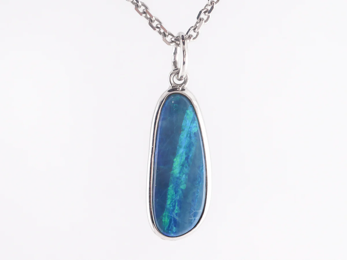 Cabochon Cut Opal Pendant in 14k White Gold