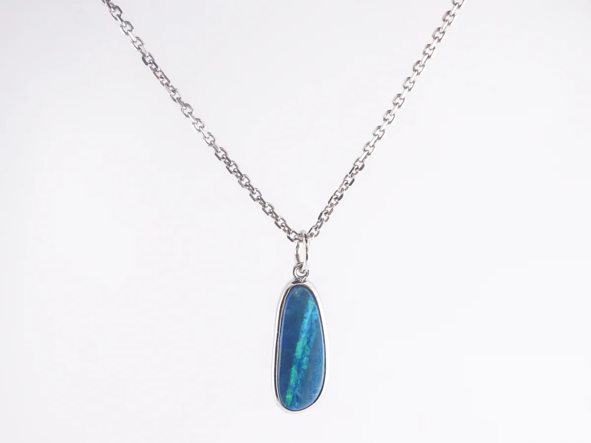 Cabochon Cut Opal Pendant in 14k White Gold - Image 2