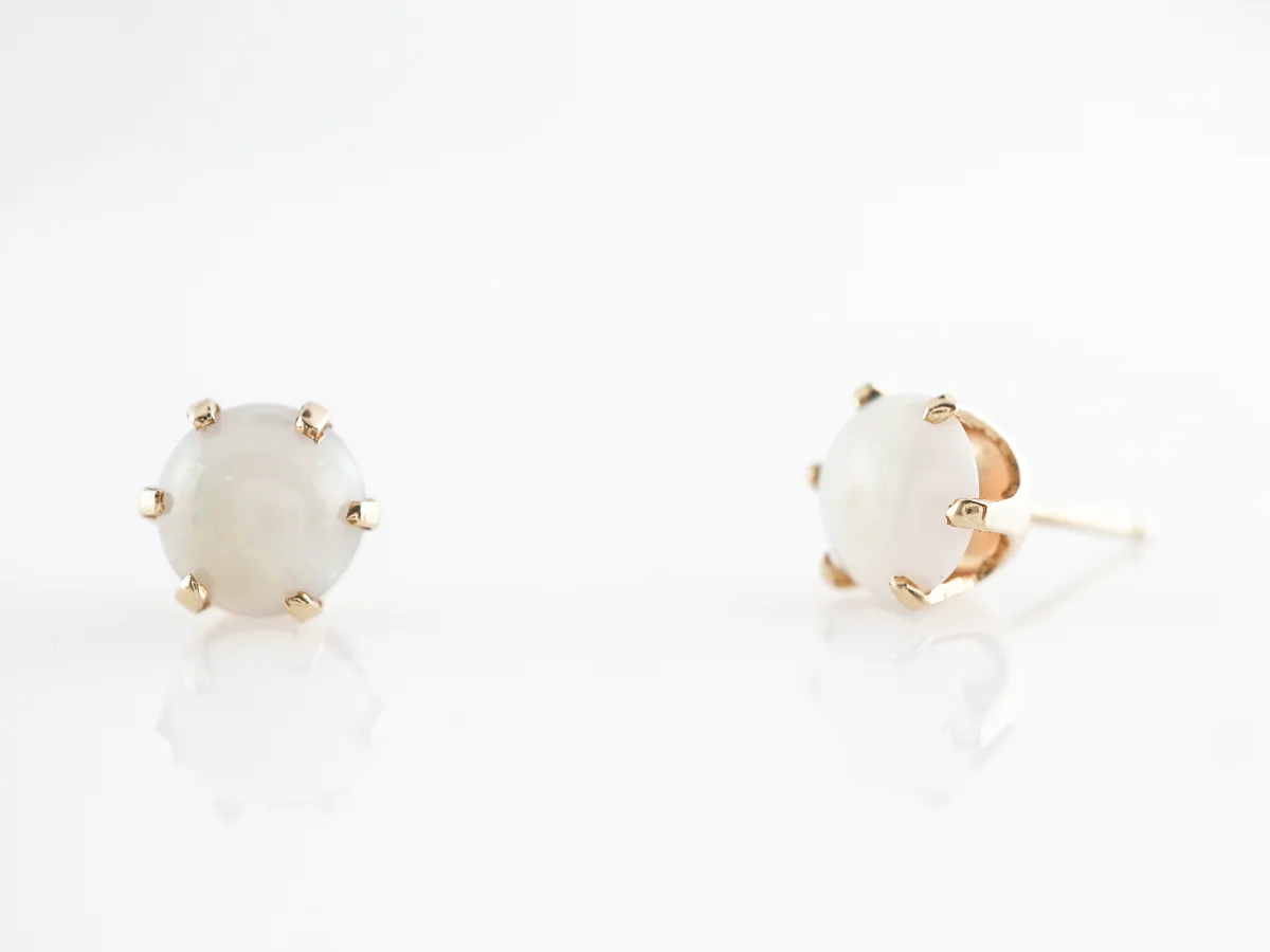 Cabochon Cut Opal Stud Earrings in 14k Yellow Gold - Image 2