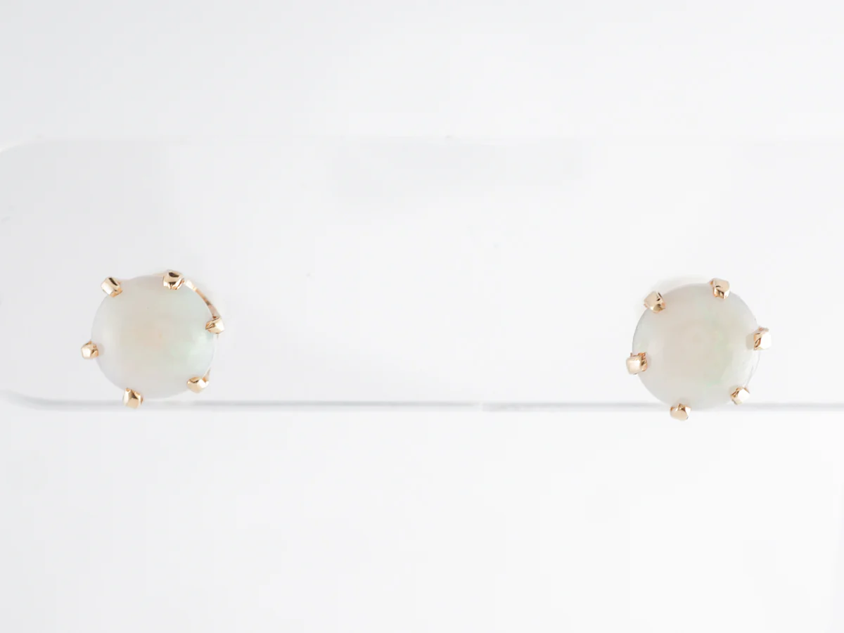 Cabochon Cut Opal Stud Earrings in 14k Yellow Gold - Image 3