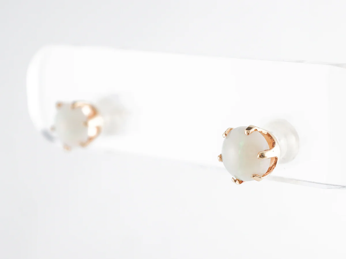 Cabochon Cut Opal Stud Earrings in 14k Yellow Gold - Image 4