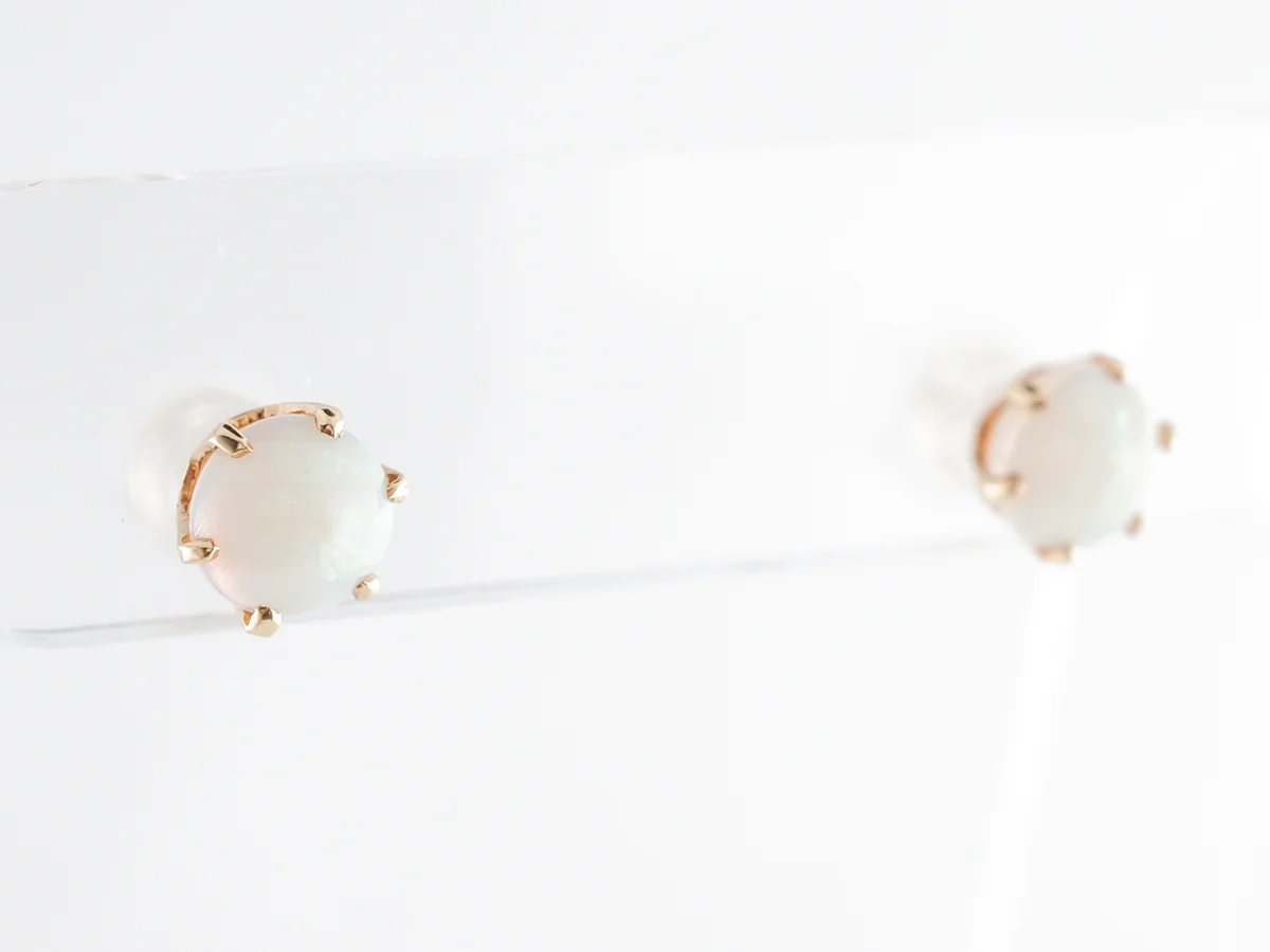 Cabochon Cut Opal Stud Earrings in 14k Yellow Gold - Image 5