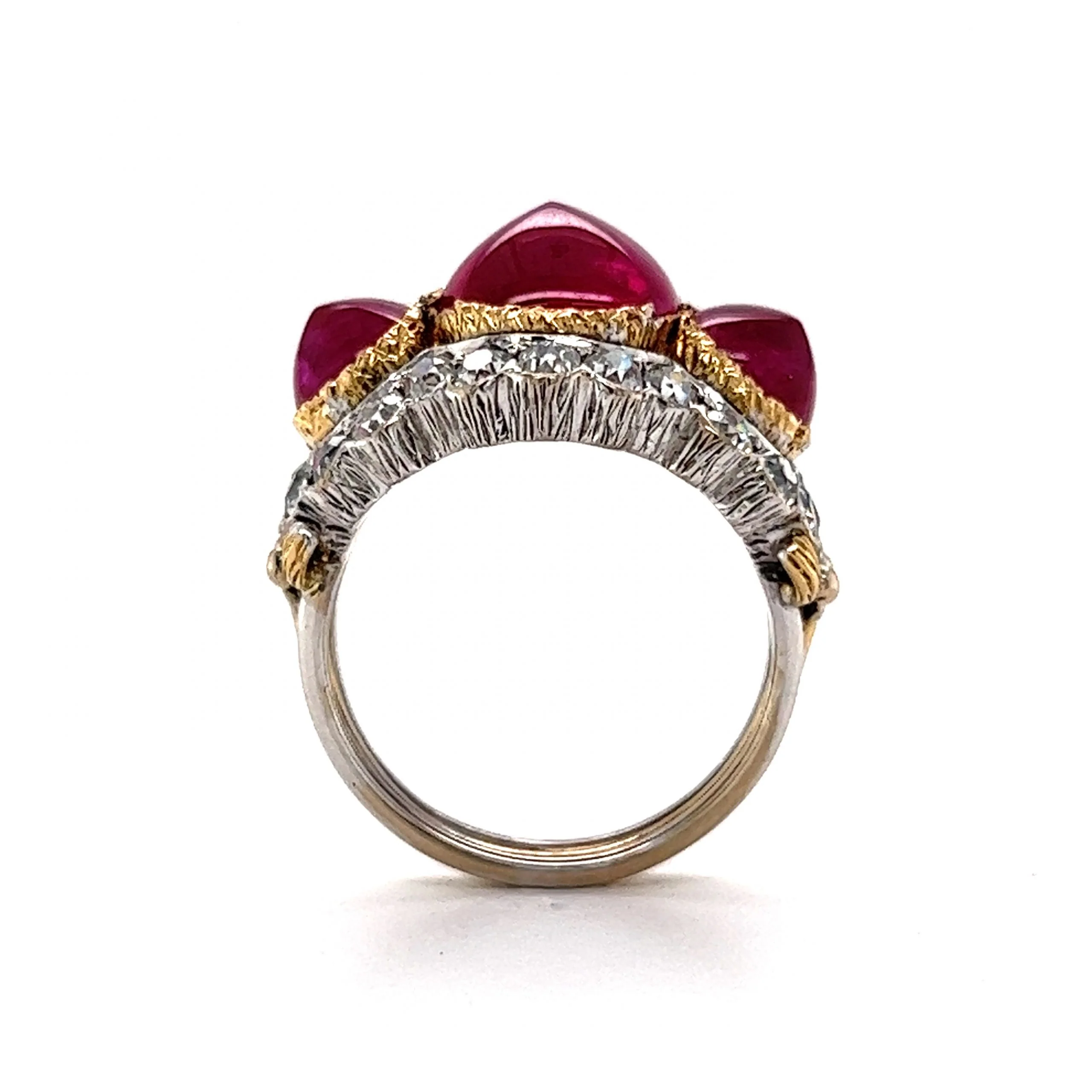 Cabochon Cut Ruby & Diamond Cocktail Ring 18k Gold - Image 4