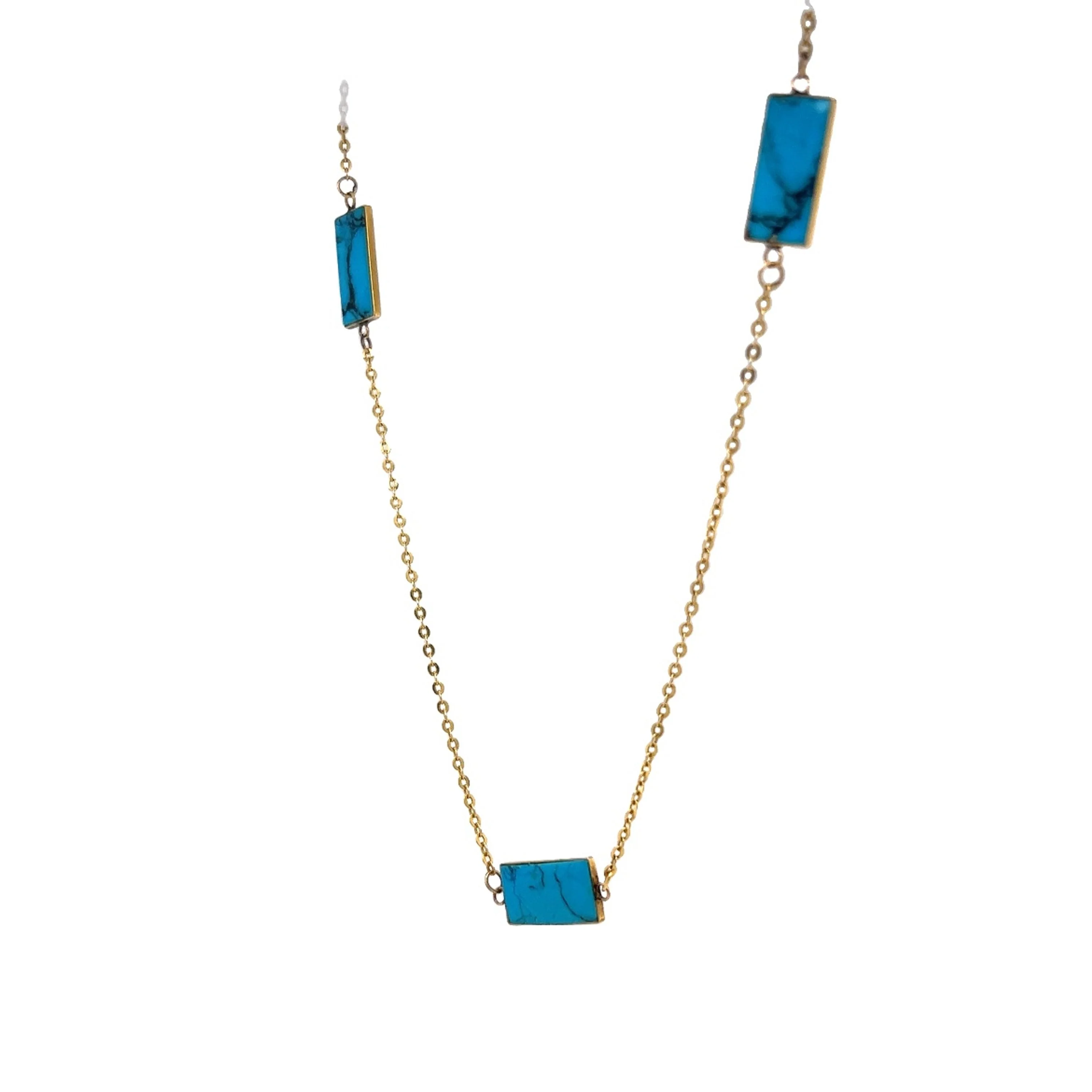 Cabochon Cut Turquoise Necklace in 14k Yellow Gold - Image 2