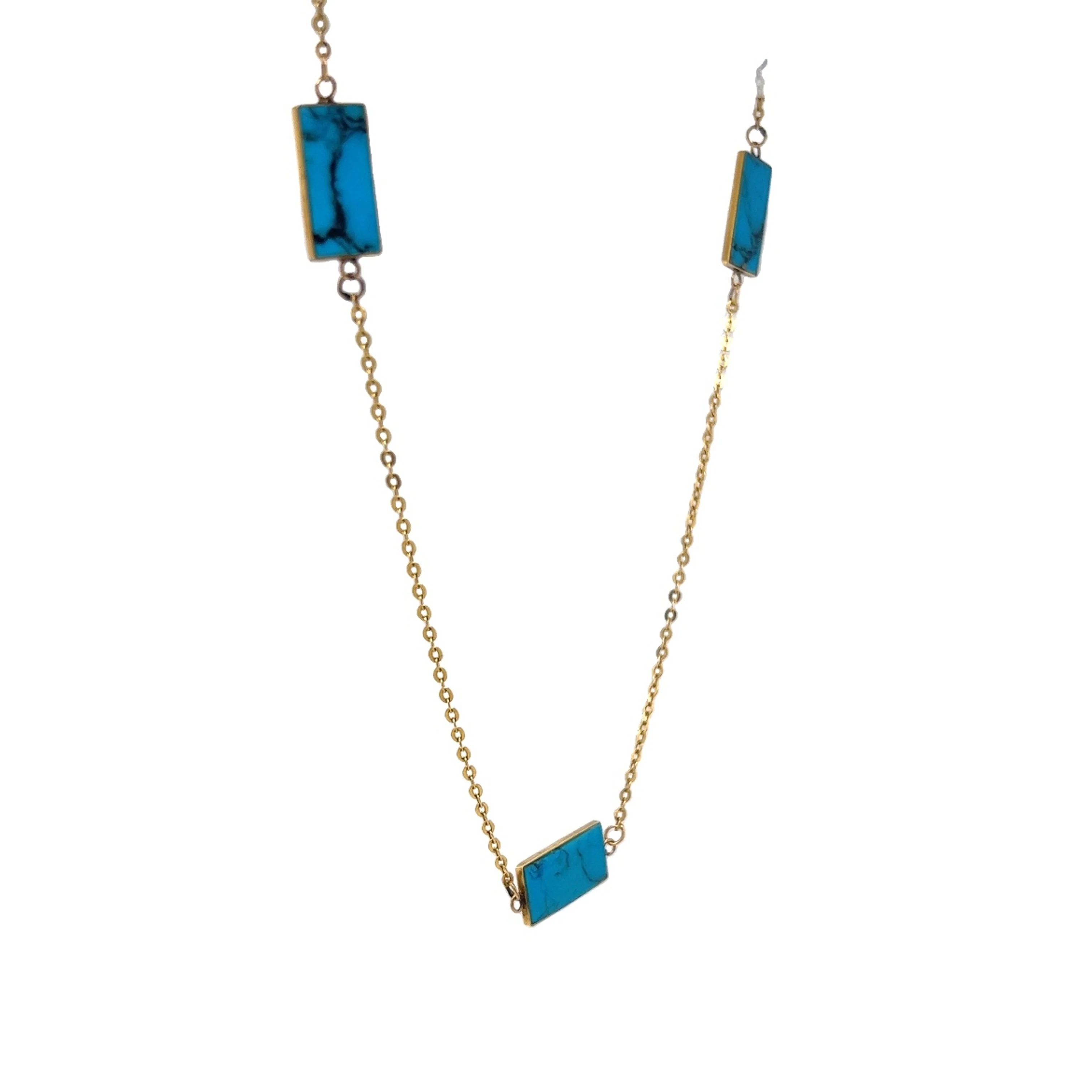 Cabochon Cut Turquoise Necklace in 14k Yellow Gold - Image 3