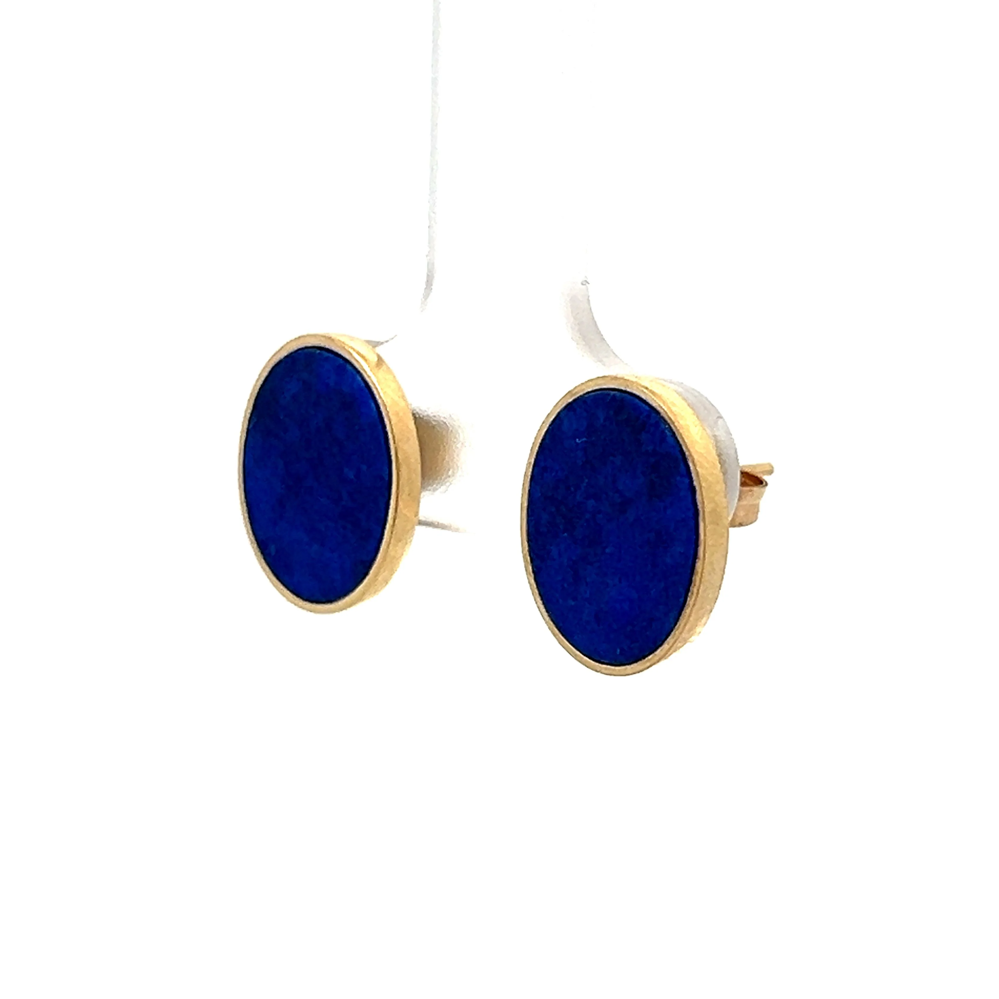 Cabochon Lapis Lazuli Stud Earrings in 14k Yellow Gold - Image 2