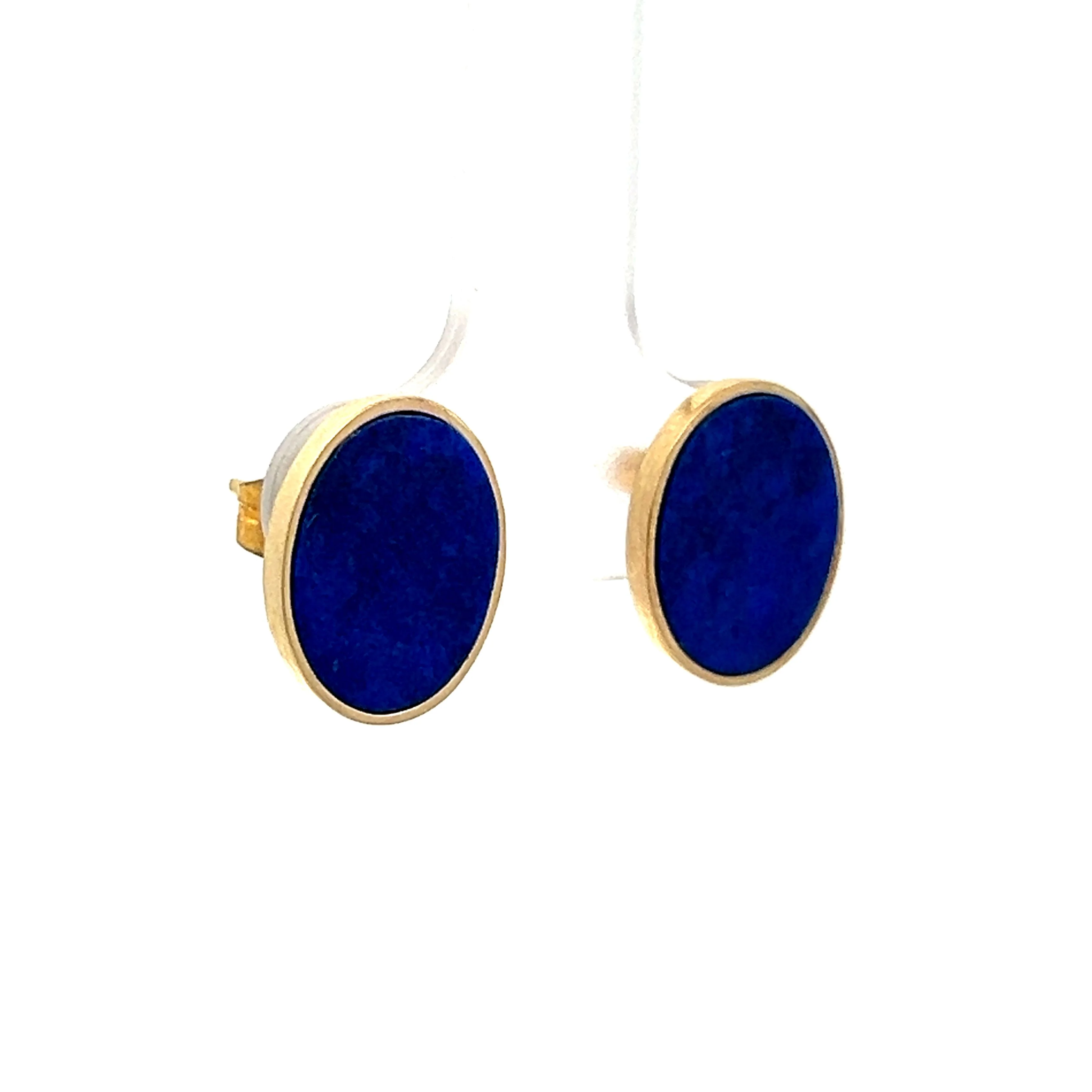Cabochon Lapis Lazuli Stud Earrings in 14k Yellow Gold - Image 3