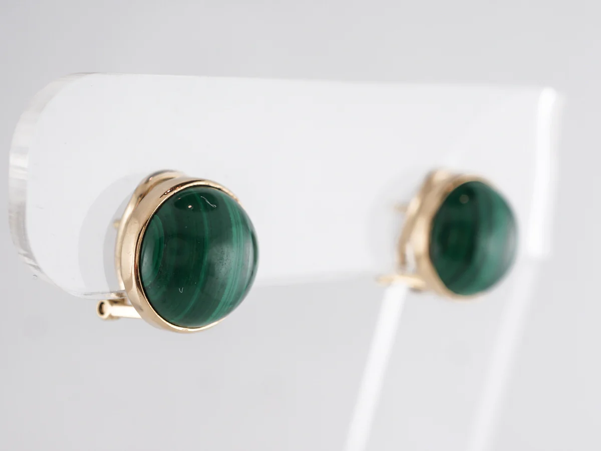 Cabochon Malachite Earring Studs in 14k Yellow Gold - Image 3