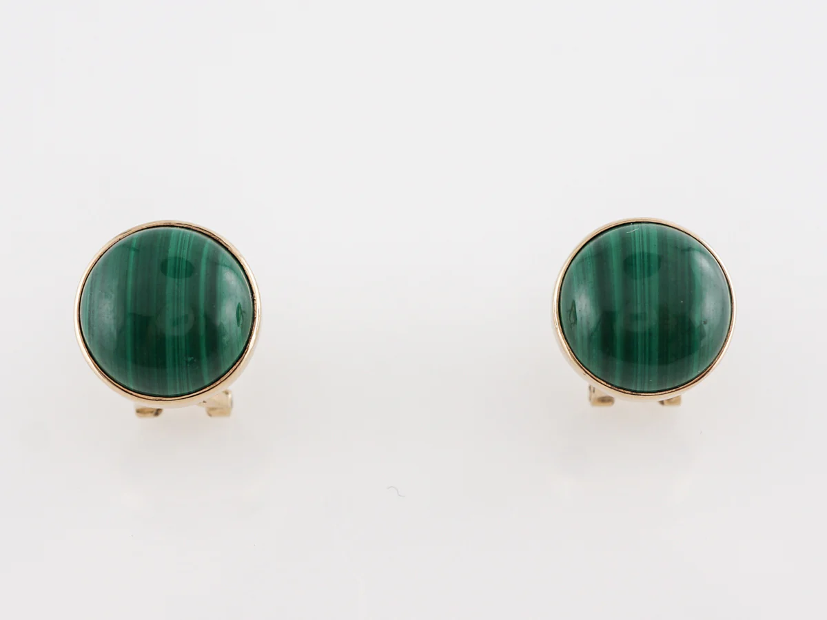 Cabochon Malachite Earring Studs in 14k Yellow Gold - Image 4
