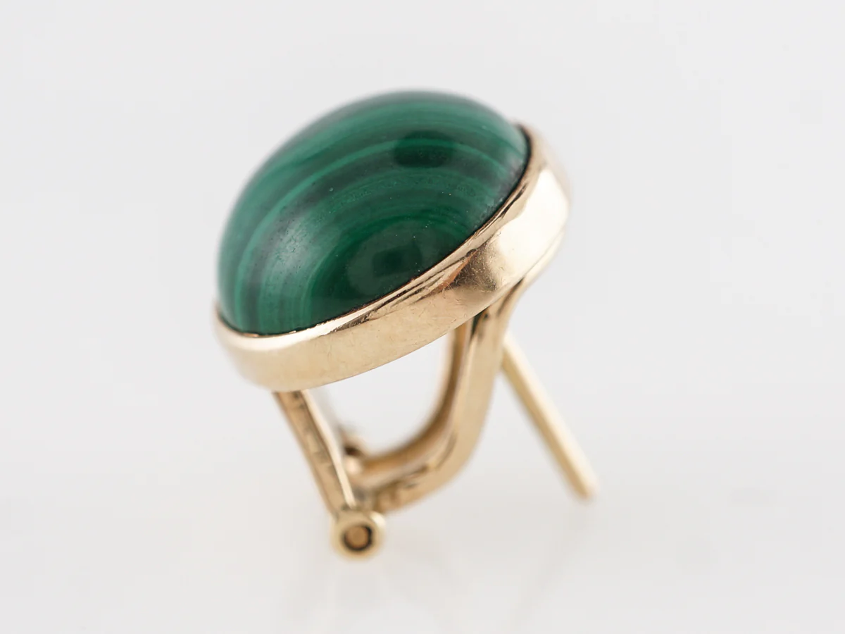 Cabochon Malachite Earring Studs in 14k Yellow Gold - Image 5