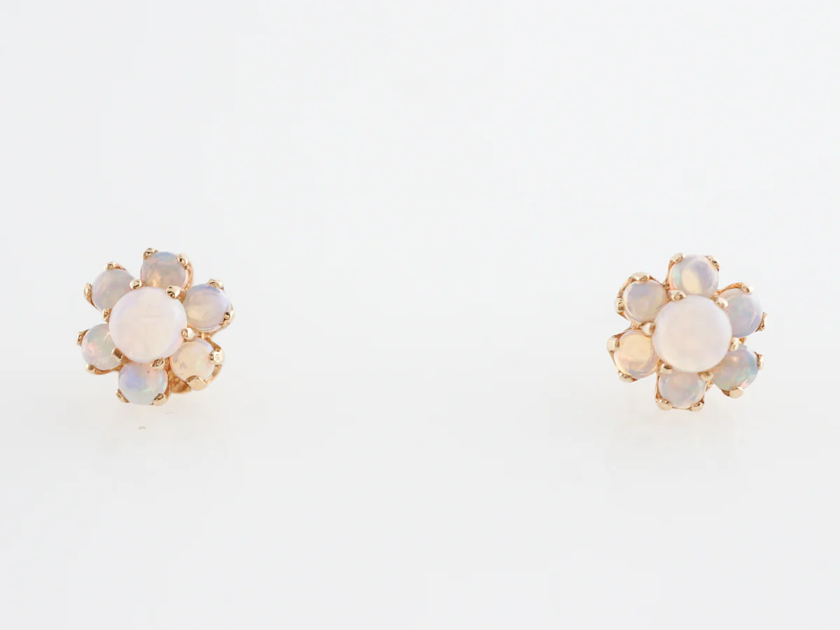 Cabochon Opal Cluster Earrings in 14k Yellow Gold