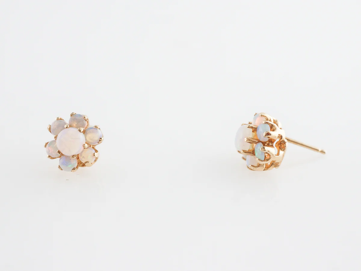 Cabochon Opal Cluster Earrings in 14k Yellow Gold - Image 2
