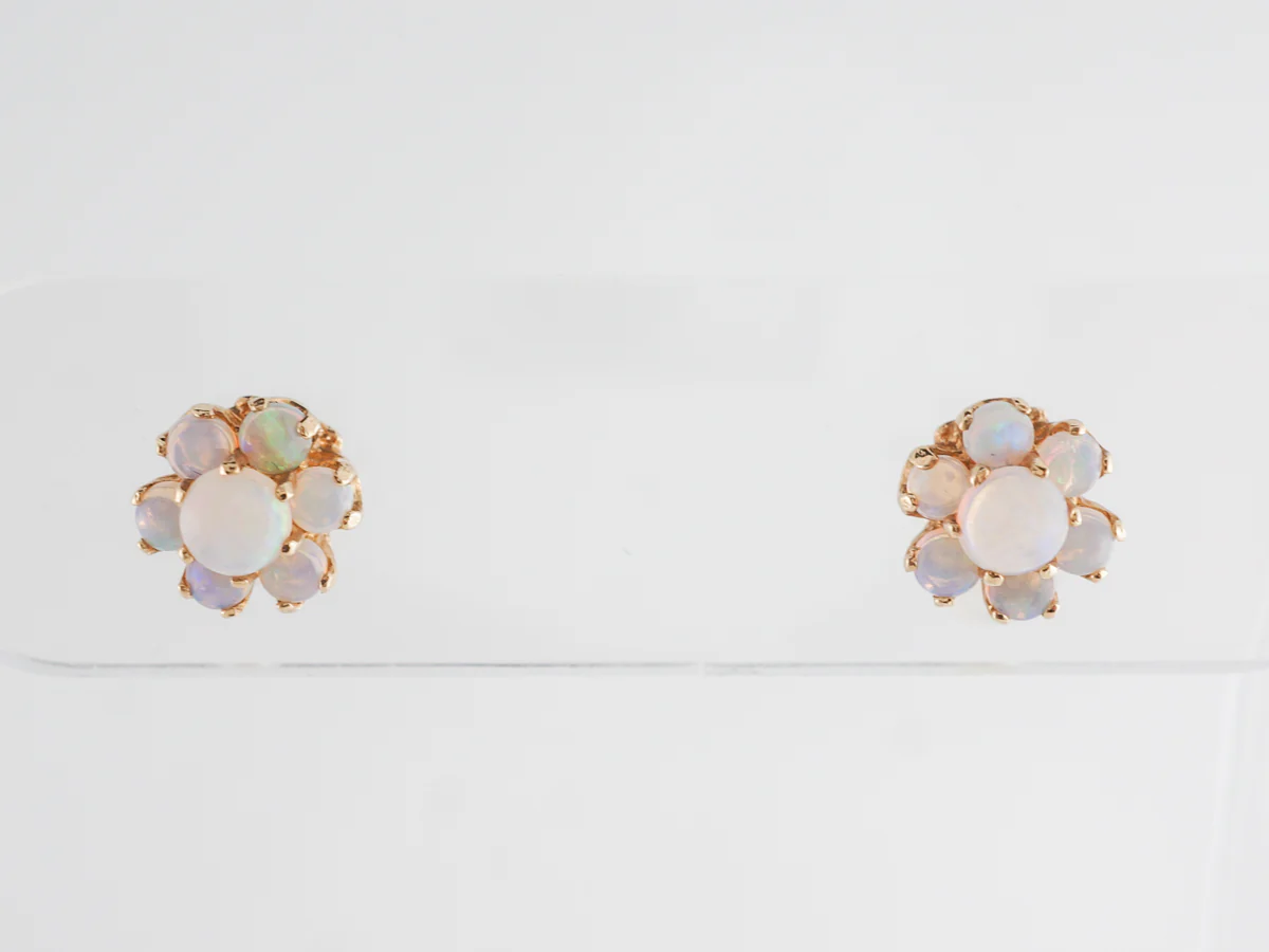Cabochon Opal Cluster Earrings in 14k Yellow Gold - Image 3