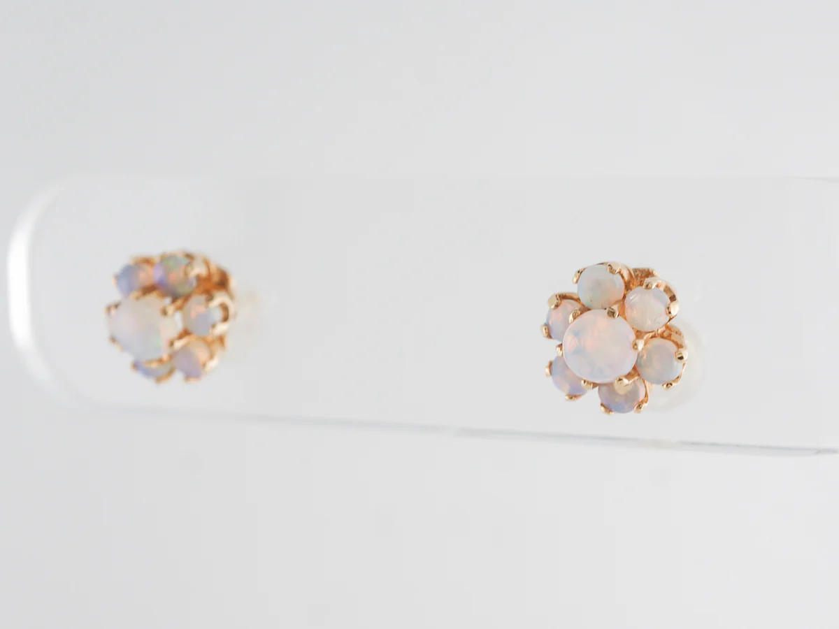 Cabochon Opal Cluster Earrings in 14k Yellow Gold - Image 4