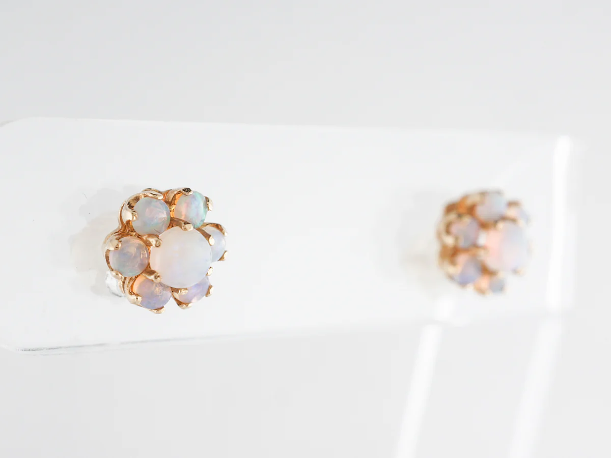 Cabochon Opal Cluster Earrings in 14k Yellow Gold - Image 5