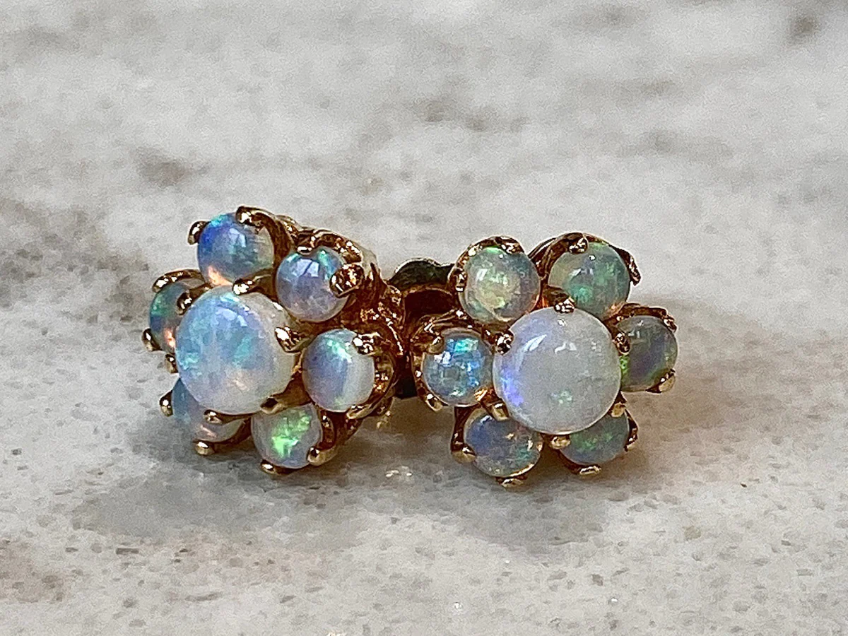 Cabochon Opal Cluster Earrings in 14k Yellow Gold - Image 6