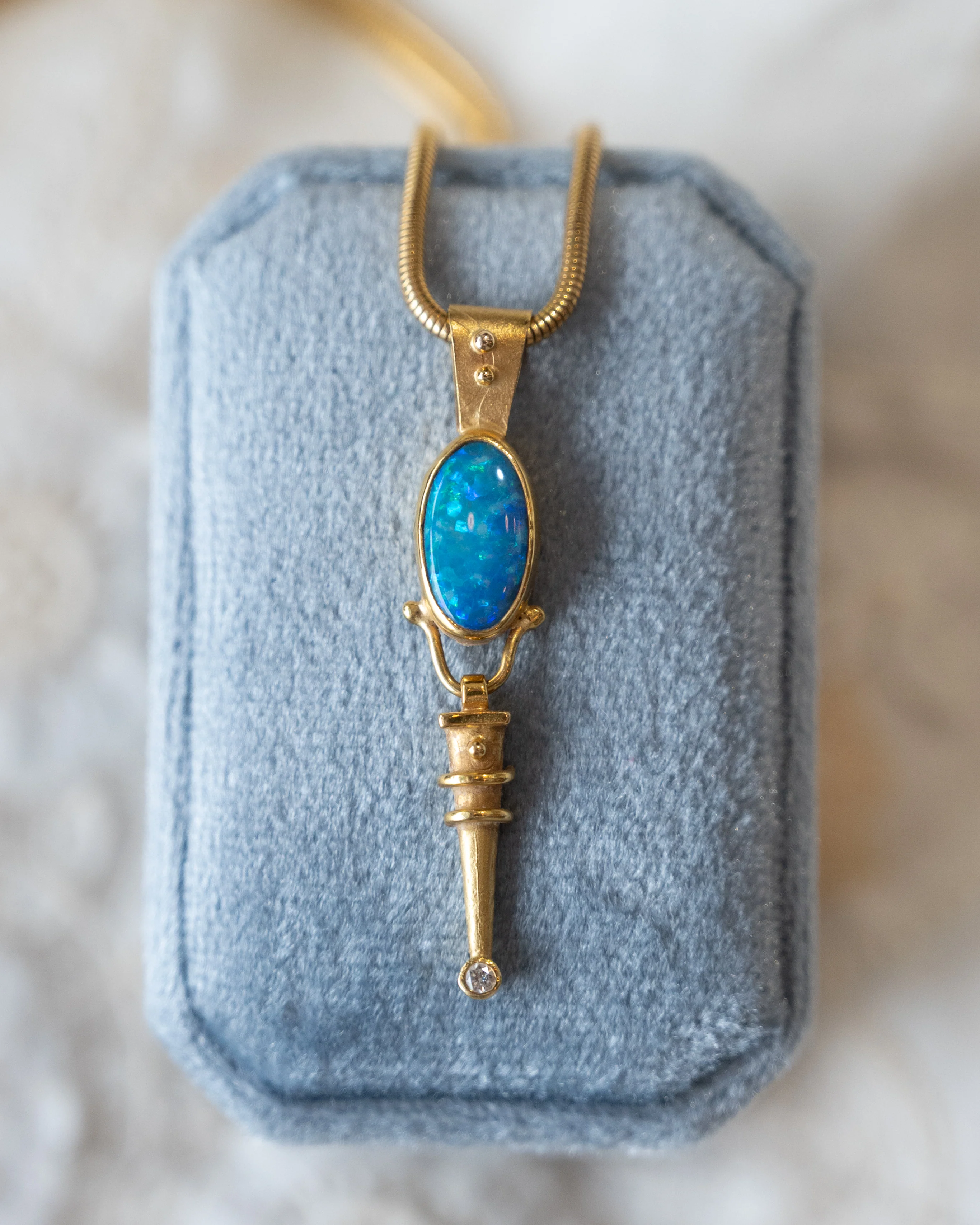 Cabochon Opal & Diamond Pendant Necklace 14k & 18k Gold - Image 5