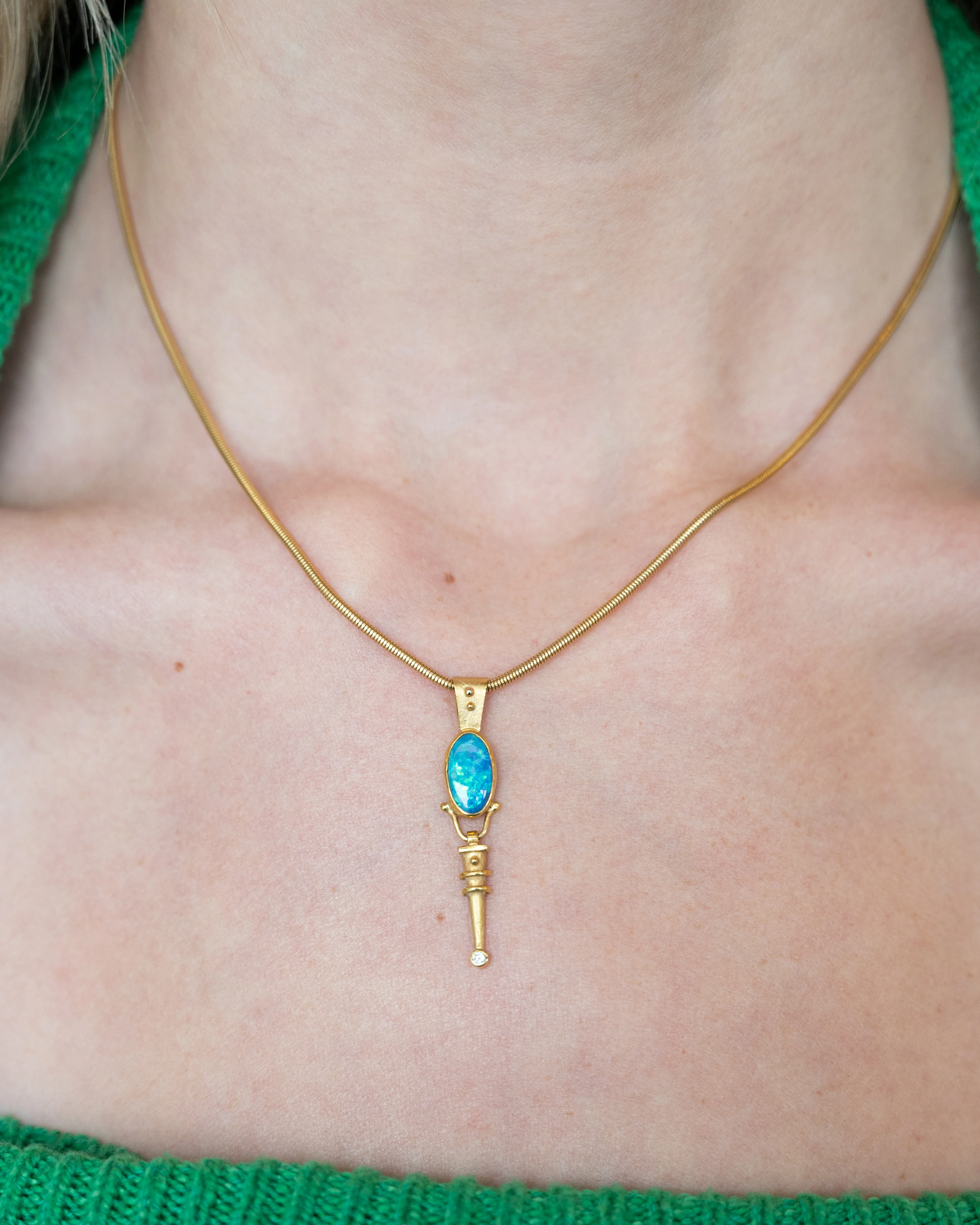 Cabochon Opal & Diamond Pendant Necklace 14k & 18k Gold - Image 6