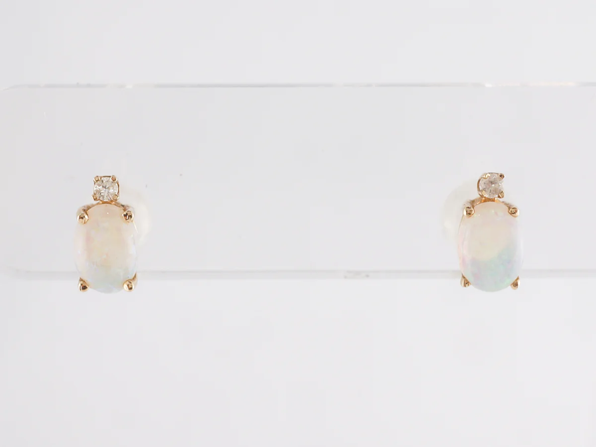 Cabochon Opal Stud Earrings in 14k Yellow Gold