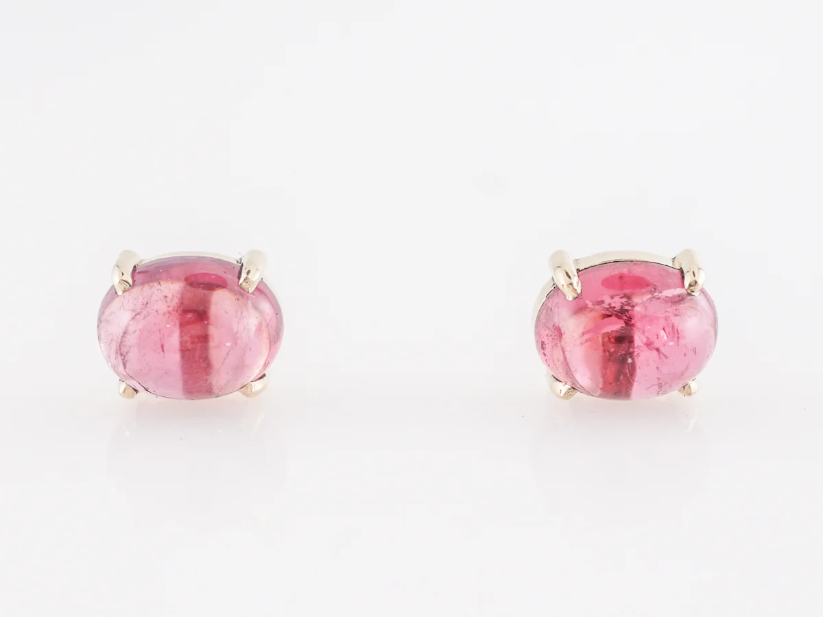 Cabochon Pink Tourmaline Earrings in 14k Yellow Gold - Image 4