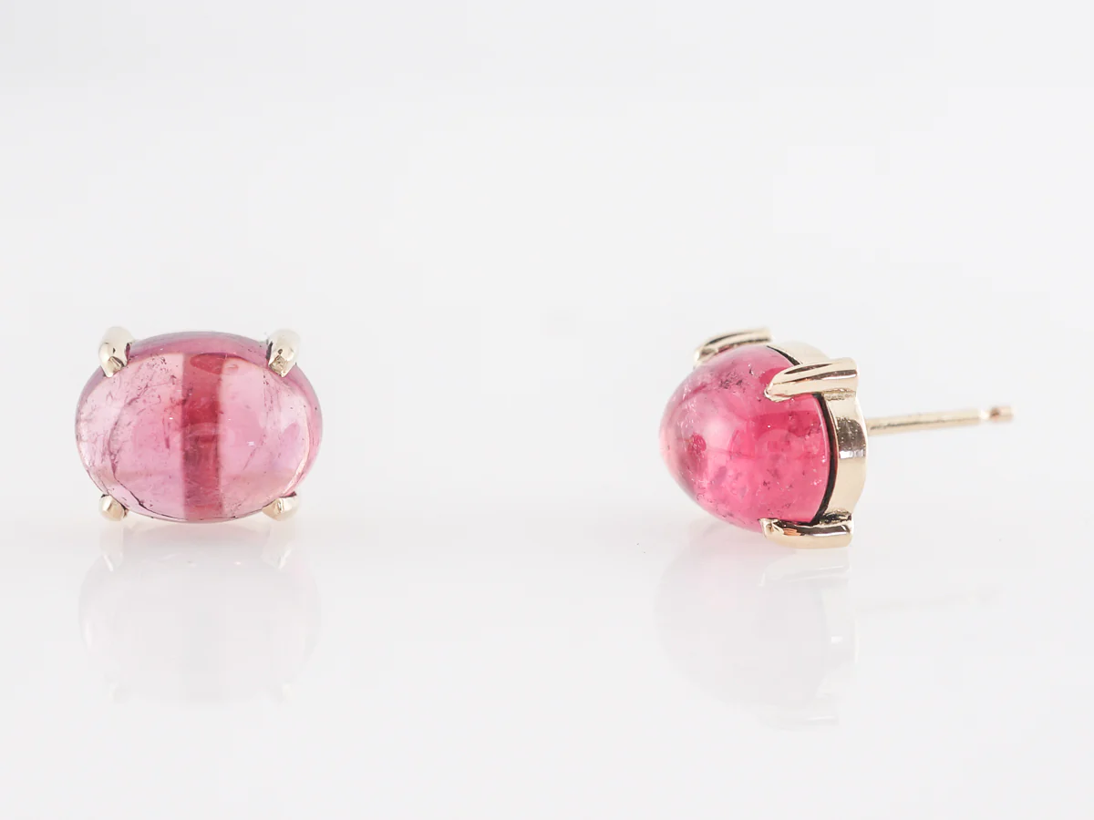 Cabochon Pink Tourmaline Earrings in 14k Yellow Gold - Image 5