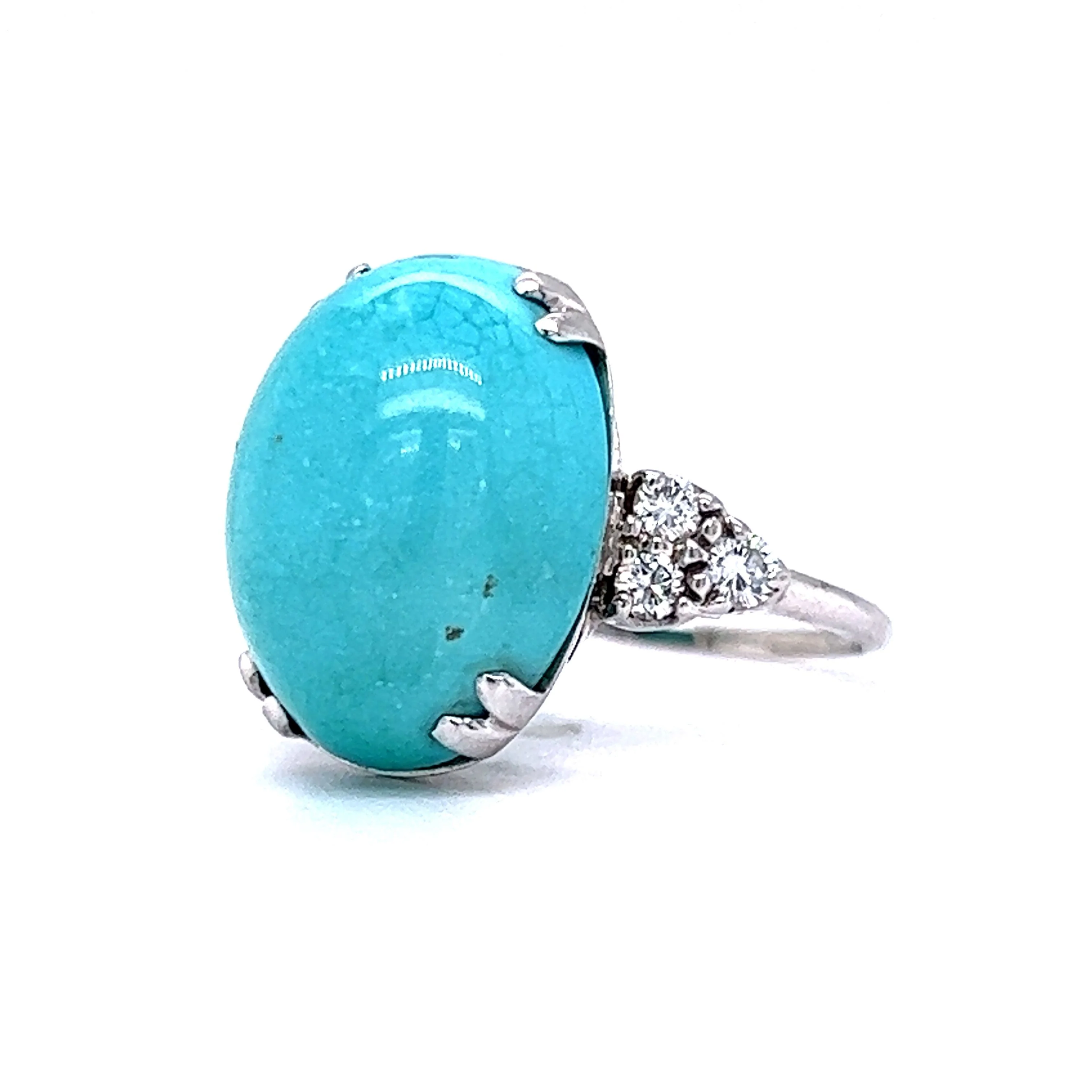 Cabochon Turquoise Cocktail Ring in 14k White Gold - Image 2