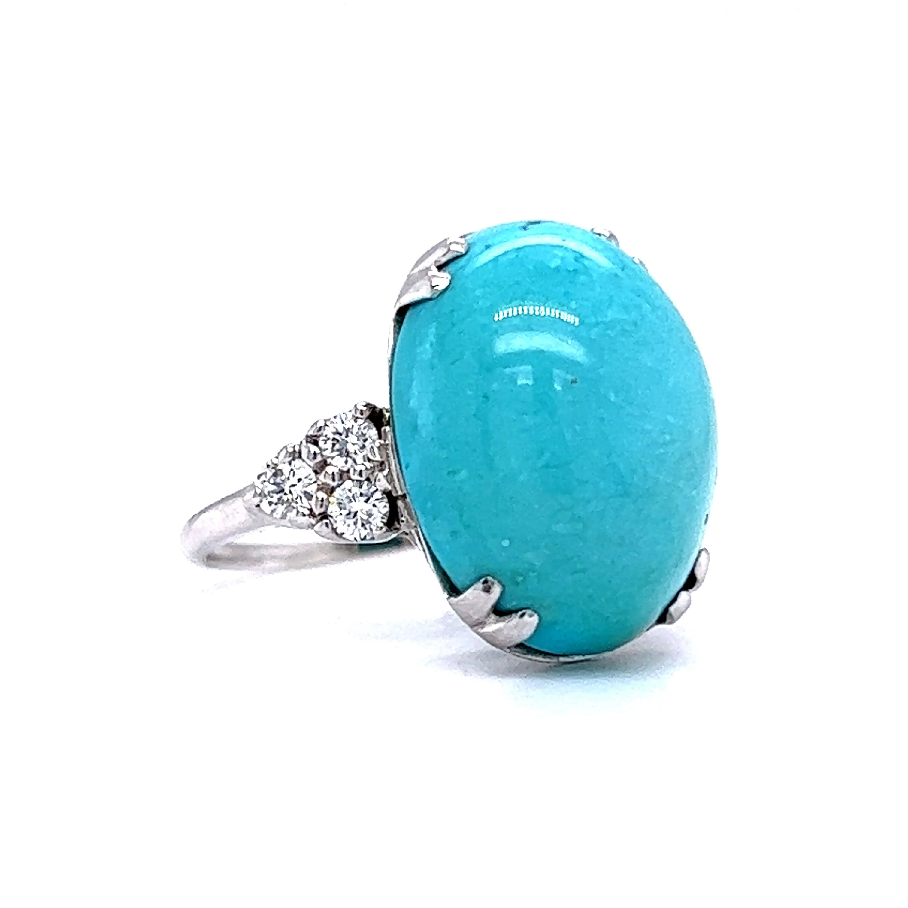 Cabochon Turquoise Cocktail Ring in 14k White Gold - Image 3
