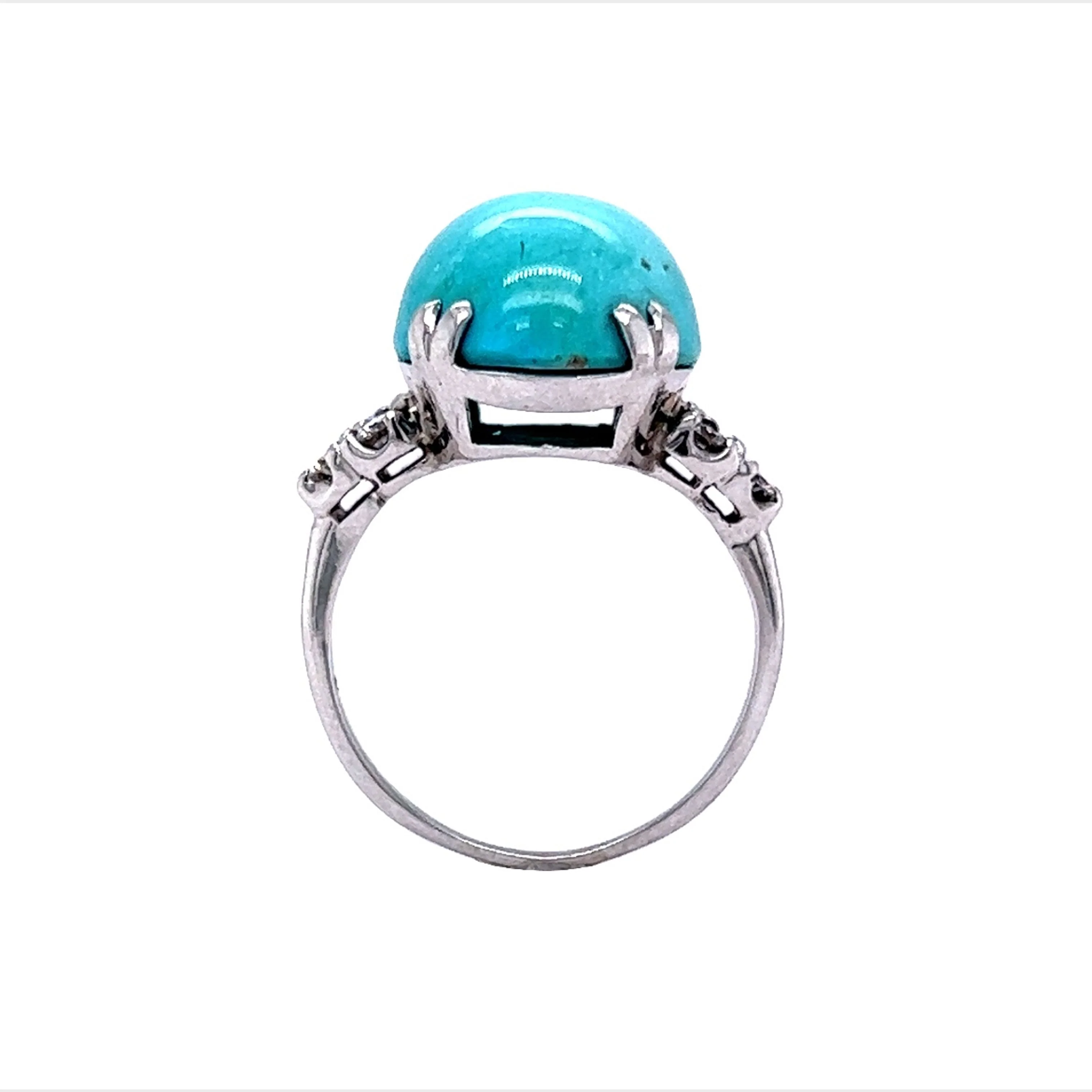 Cabochon Turquoise Cocktail Ring in 14k White Gold - Image 4