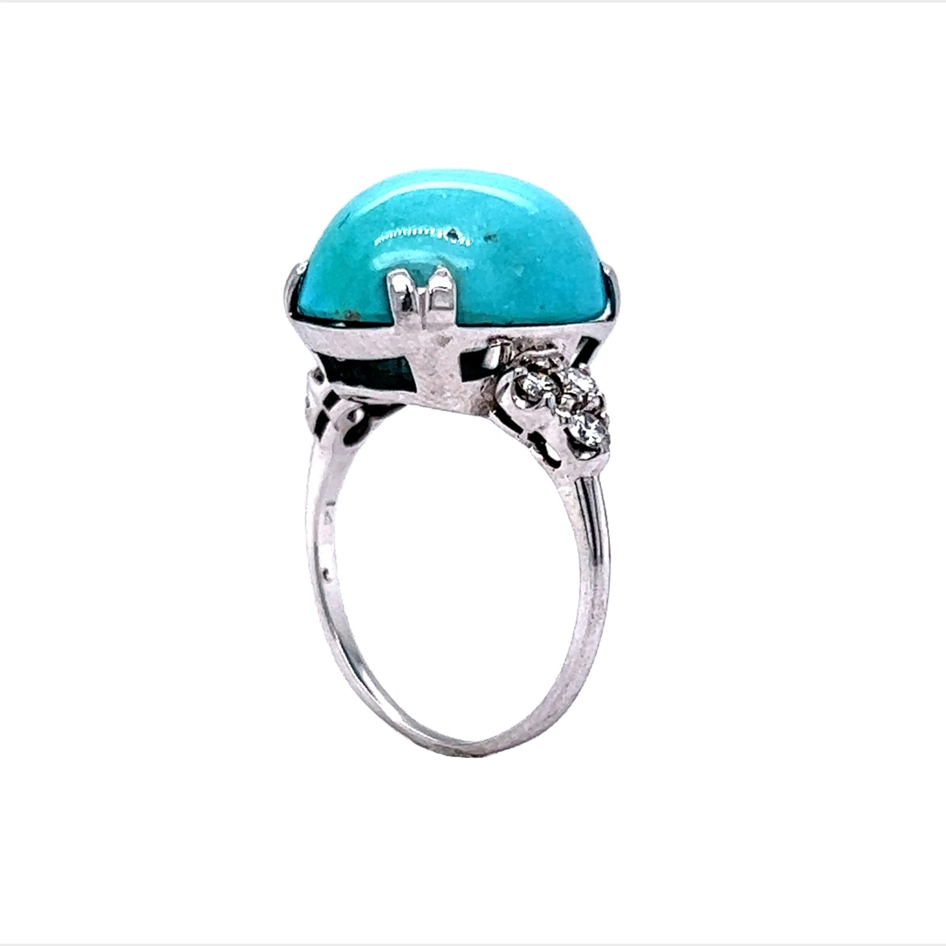 Cabochon Turquoise Cocktail Ring in 14k White Gold - Image 5