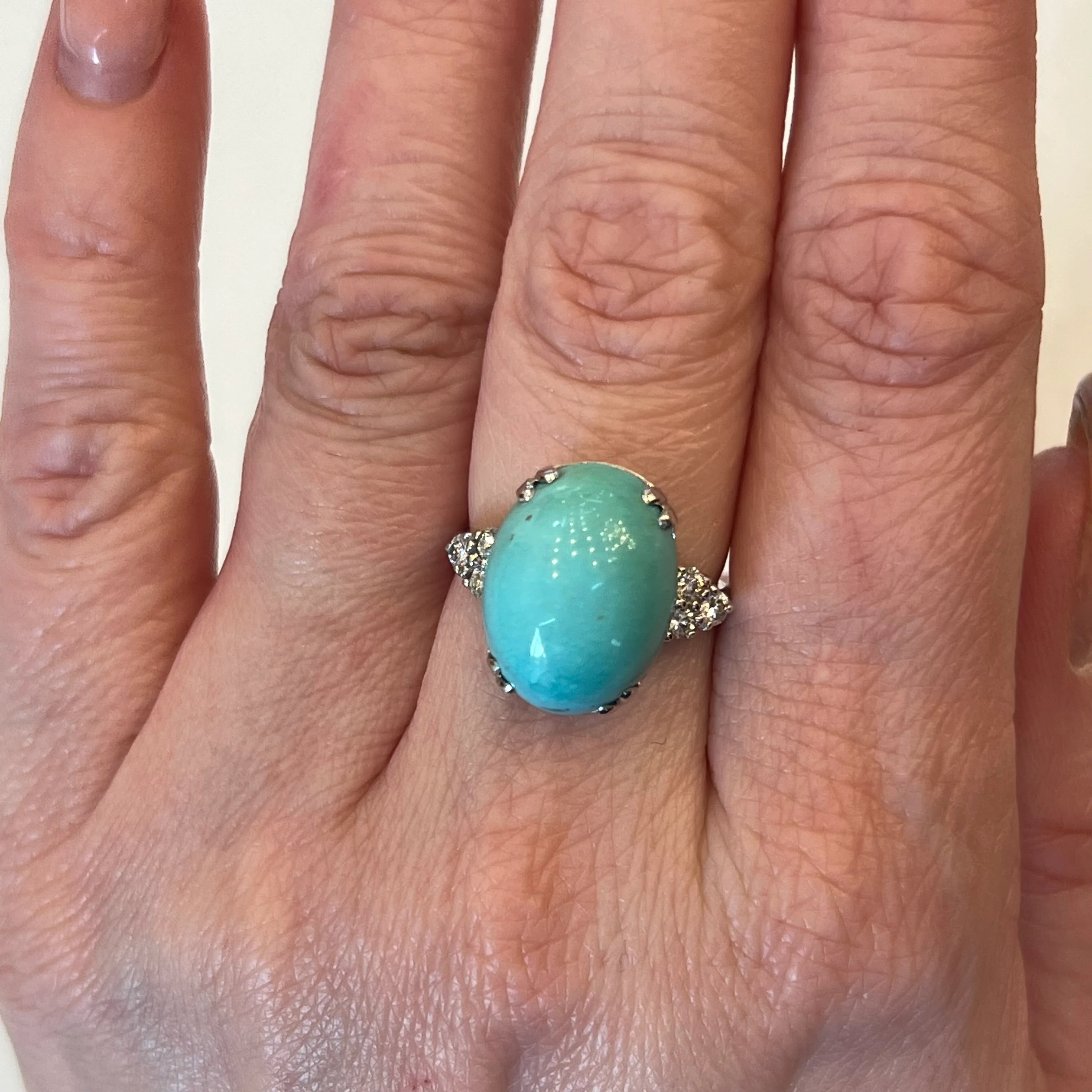Cabochon Turquoise Cocktail Ring in 14k White Gold - Image 6