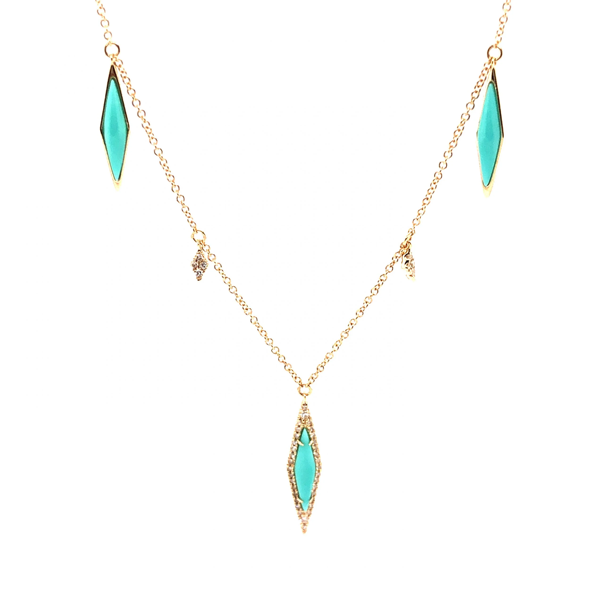 Cabochon Turquoise & Diamond Necklace in 14k Yellow Gold - Image 2