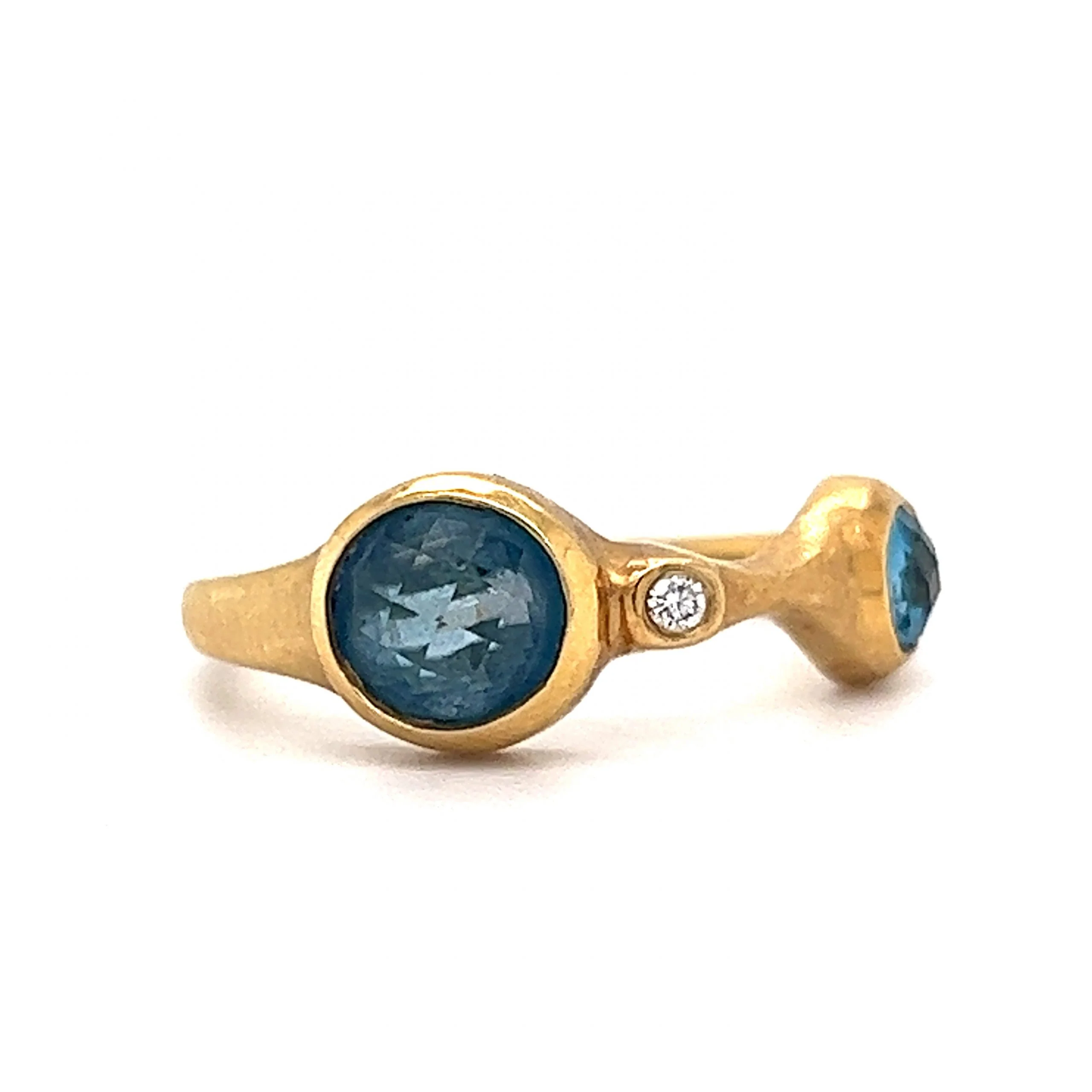 Carelle Blue Topaz & Diamond Stacking Ring in 18k Yellow Gold - Image 3