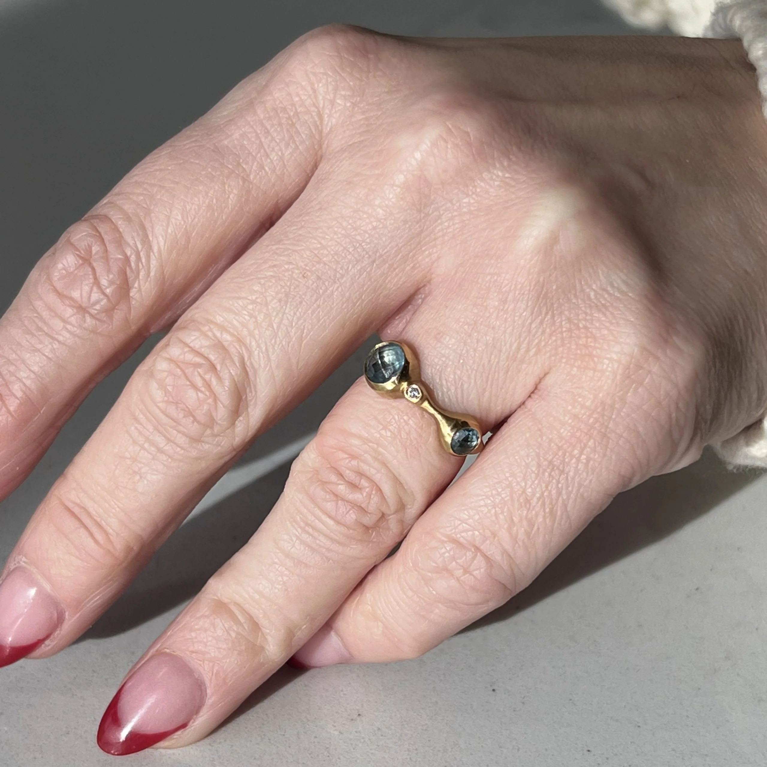 Carelle Blue Topaz & Diamond Stacking Ring in 18k Yellow Gold - Image 6